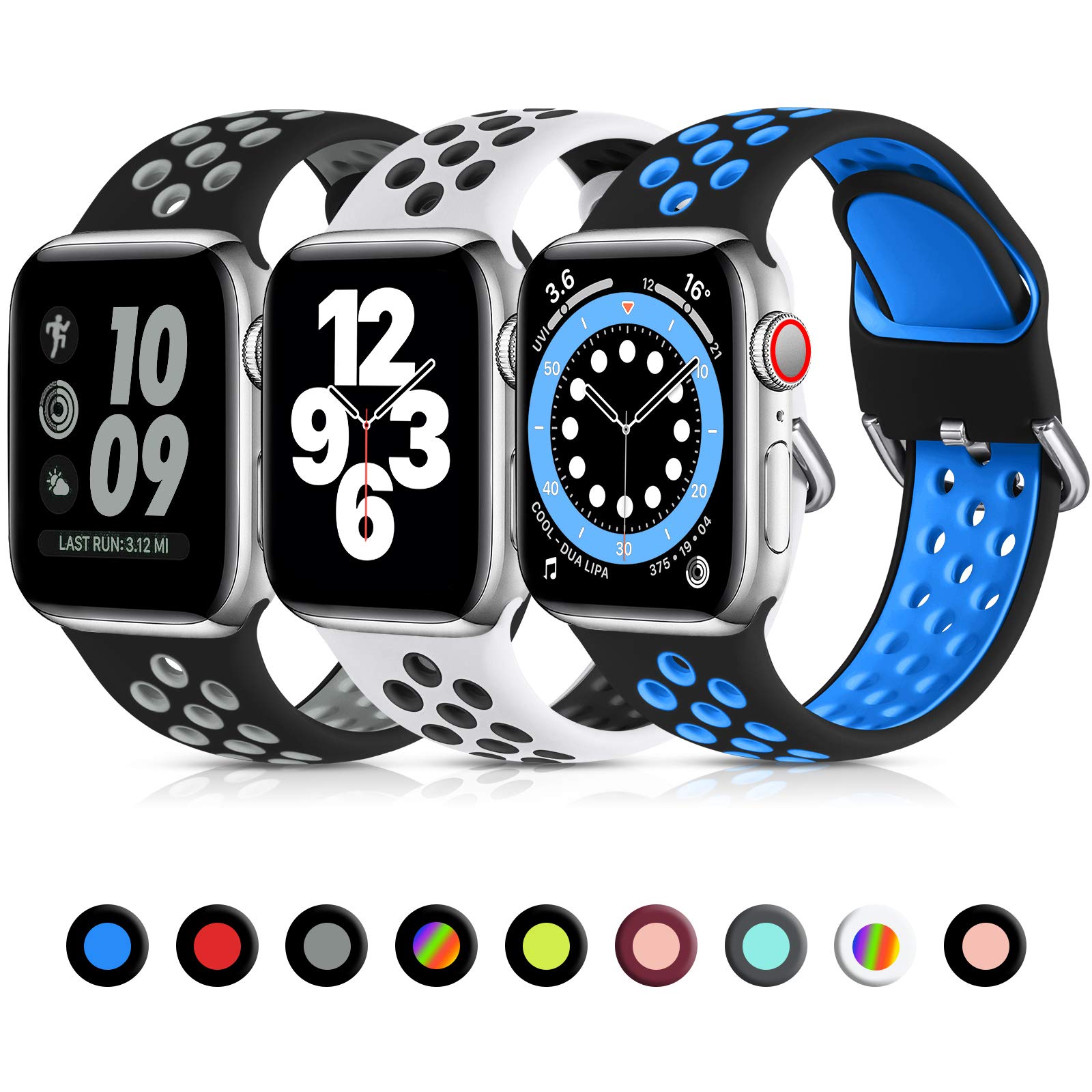 Lerobo 3 Pack Soft Silicone Sport Bands for Apple Watch 40mm 38mm 41mm 45mm 44mm 42mm - Breathable Replacement Straps Compatible with iWatch SE Series 10 9 8 7 6 5 4 3 2 1 - Perfect for Workouts, Running & Everyday Wear for Men & Women