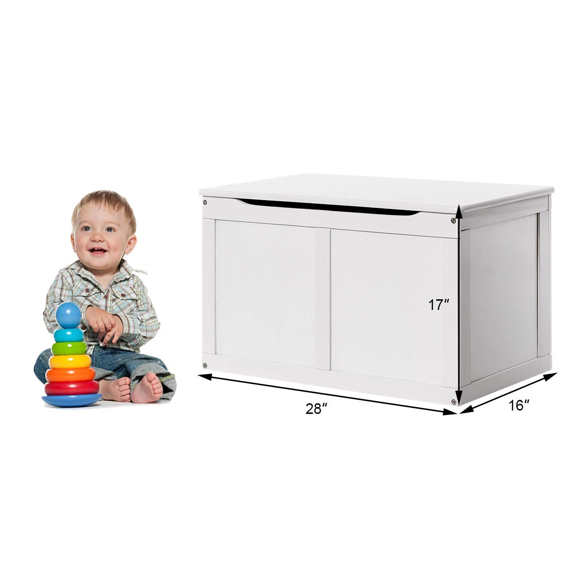 Costzon Kids Wooden Toy Box with Flip Top Lid - Large Storage Chest & Bench Organizer for Nursery, Playroom, Kids Room - White | Perfect for Toy Storage, Seating & Room Decor