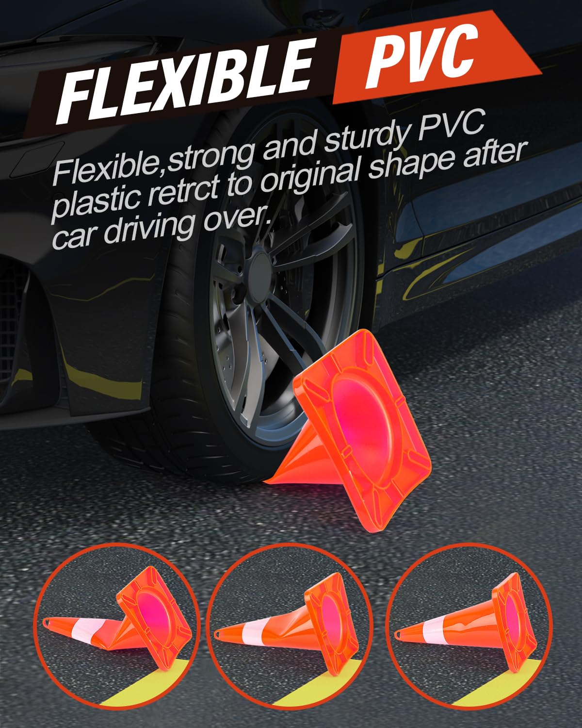RoadHero 18 Inch Traffic Cones - 12 Pack Orange Safety Cones with Handle & Reflective Collar for Parking Lots, Sports Training, Driving Practice, Construction Sites & Road Safety | Durable Cones for Traffic Control, Event Marking & Outdoor Safety
