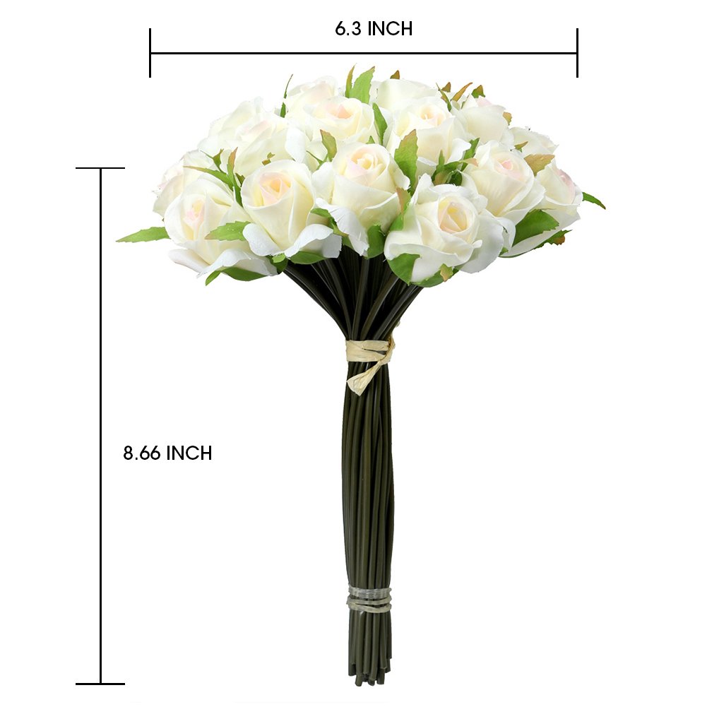 26 PCS Ivory Silk Rose Artificial Flowers - Fake Rose Heads for Wedding Bouquet, Bridesmaids Arrangement, DIY Home & Office Decor - Perfect for Wedding, Party, and Event Decorations (Ivory)