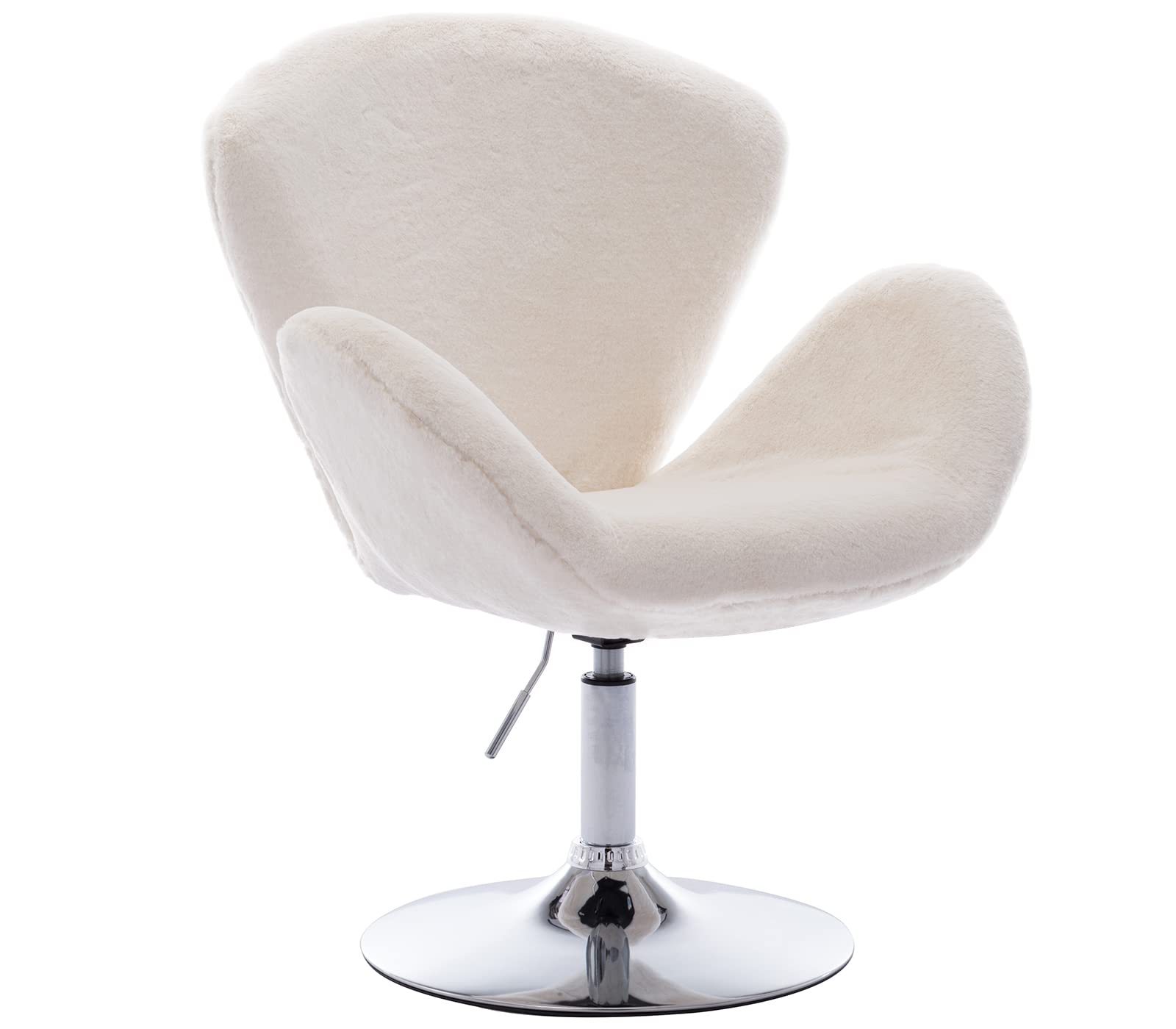 Luxury Fur Vanity Chair - Adjustable Soft Plush Shaggy Fluffy Swan Chair, White Faux Fur Accent Chair for Bedroom, Living Room, Dorm - Perfect for Makeup Vanity, Reading Nook & Cozy Home Decor