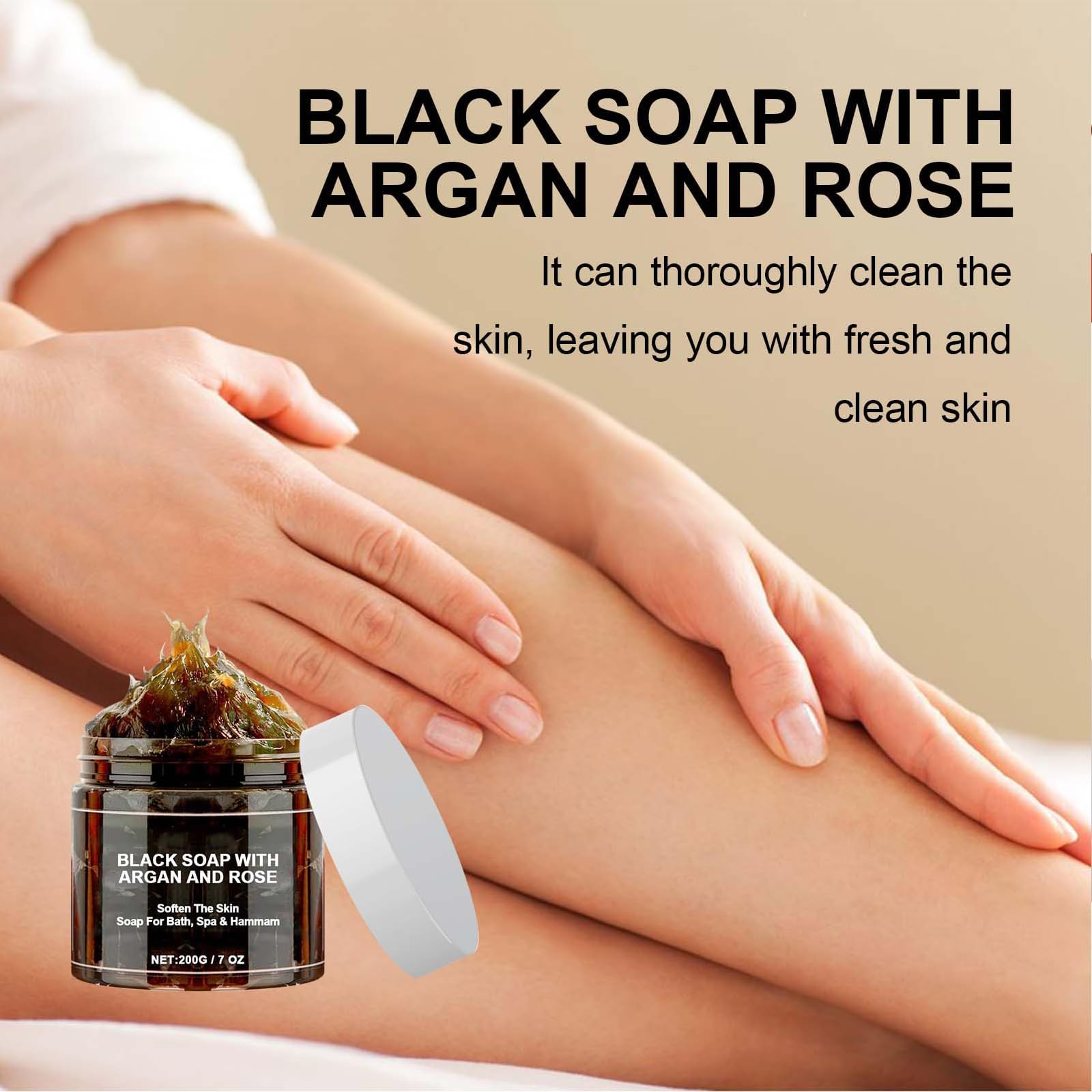 1 Pcs Zawina Morocco Black Beldi Soap - Natural Exfoliating African Black Soap Bar with Argan Oil & Rose for Soothing & Nourishing Skin - Perfect for Spa, Body Scrub & Sensitive Skin Care