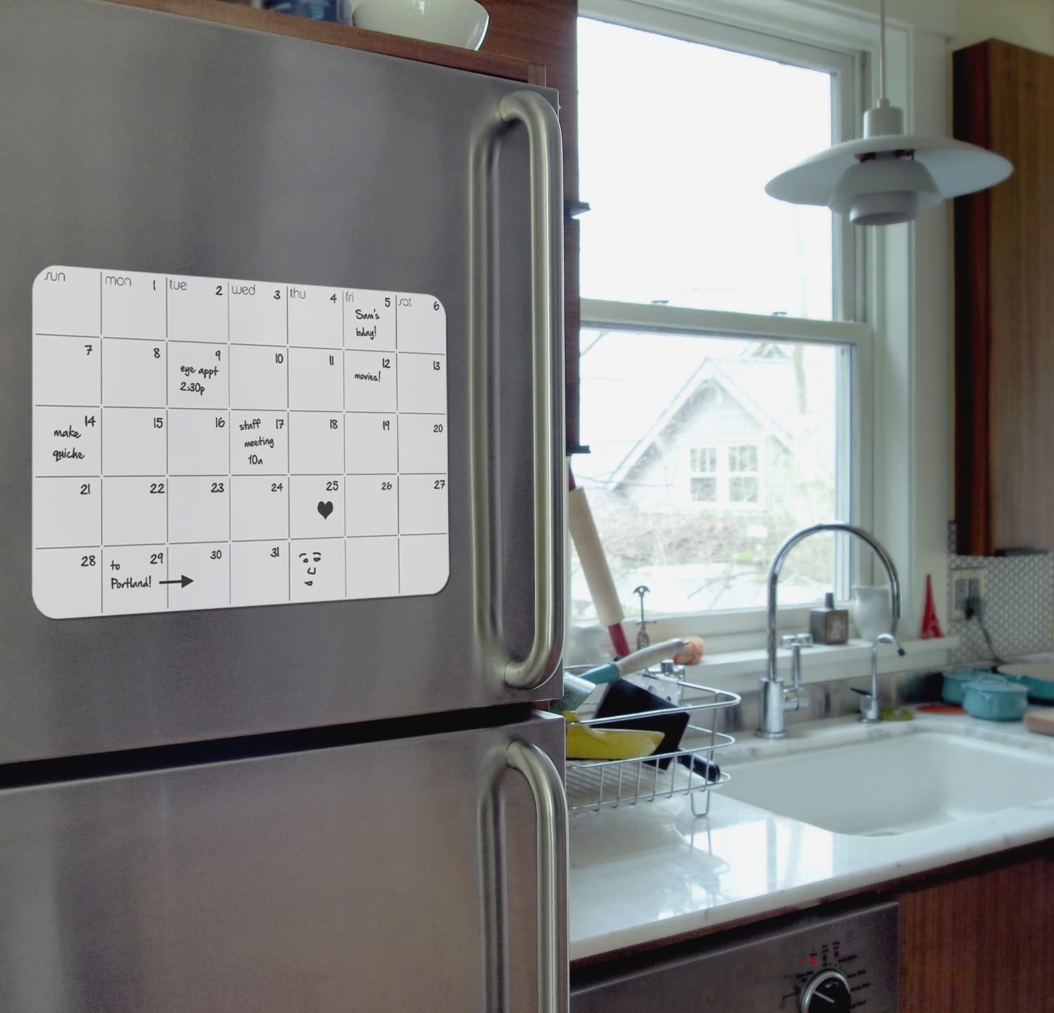 Three by Three Seattle 14 x 9 Inch Frameless Peel and Stick Dry Erase Monthly Whiteboard Calendar - Reusable Planner for Office, Home, School & Kitchen - Perfect for Scheduling, Reminders & Home Décor
