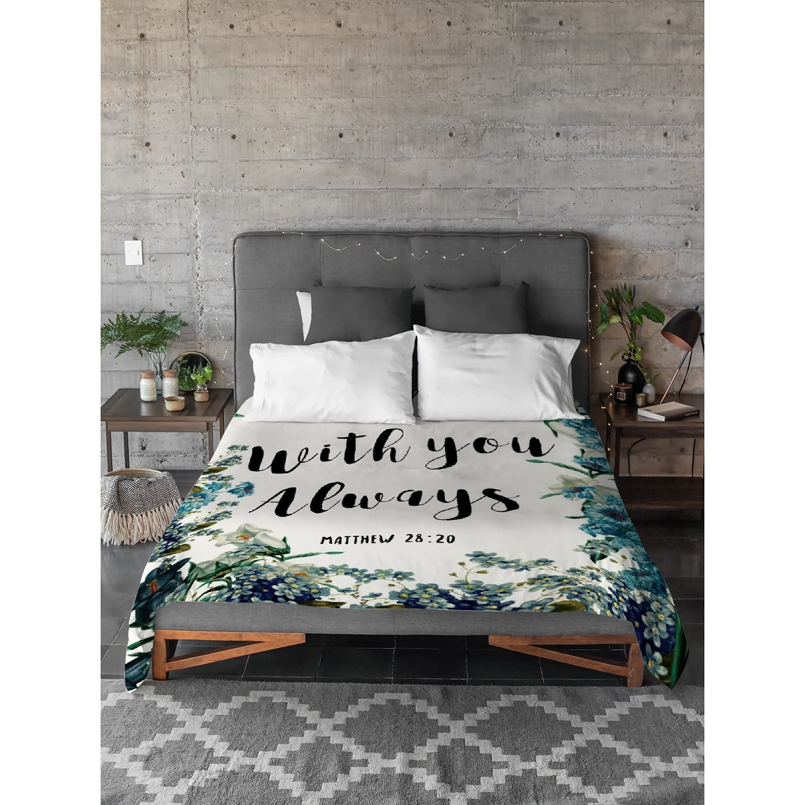 Christian Bible Verse Luke 'I Am With You' Flannel Throw Blanket - Ultra Soft Micro Lightweight Blanket for Bed, Couch & Living Room - 50