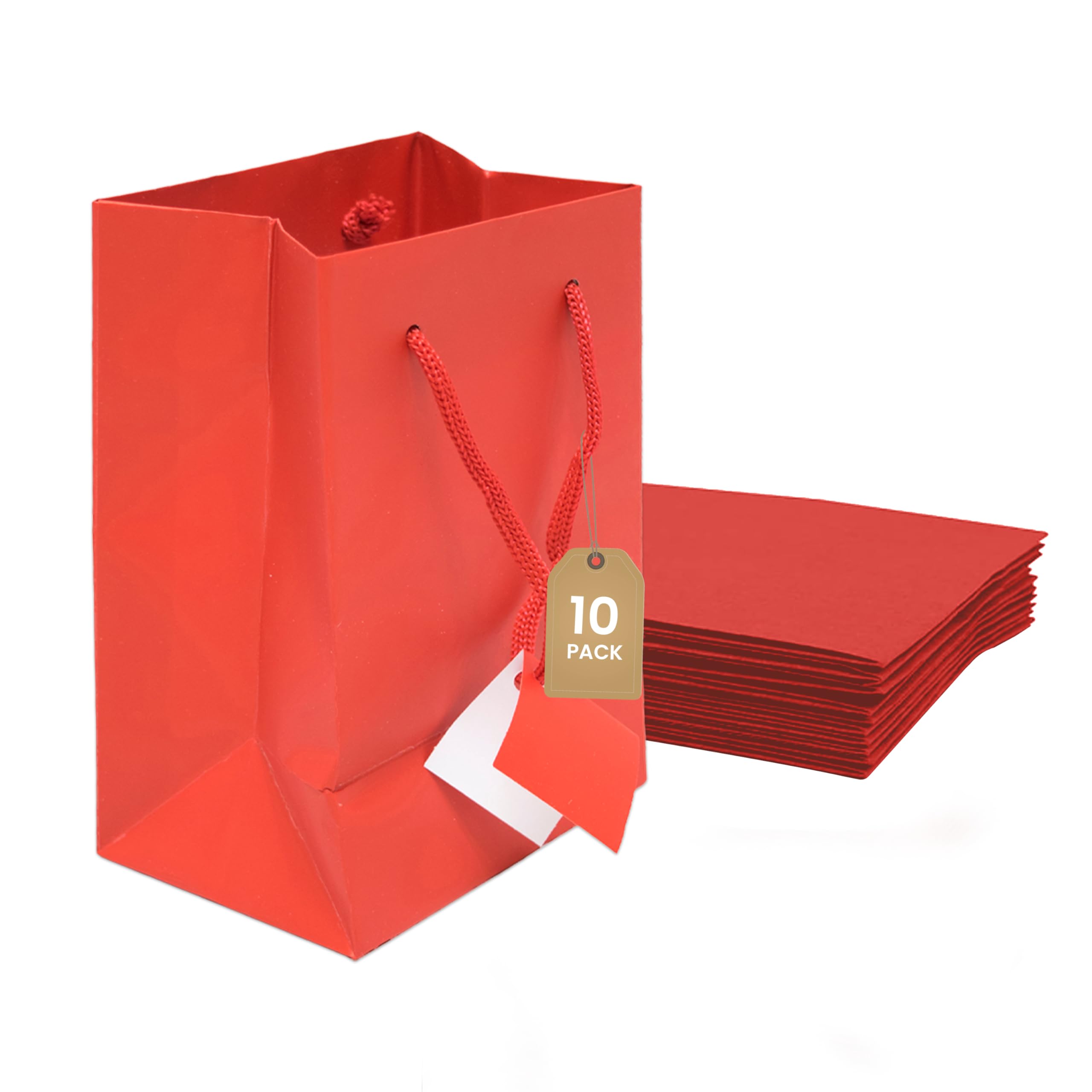 10 Pack Small Red Gift Bags with Handles 4.75x3.25x6.75 Inches - Bulk Paper Party Favor Bags for Birthday, Wedding, Business & Shopping - Euro Tote Grocery Bags for Retail Stores, Gift Wrapping & Personal Use