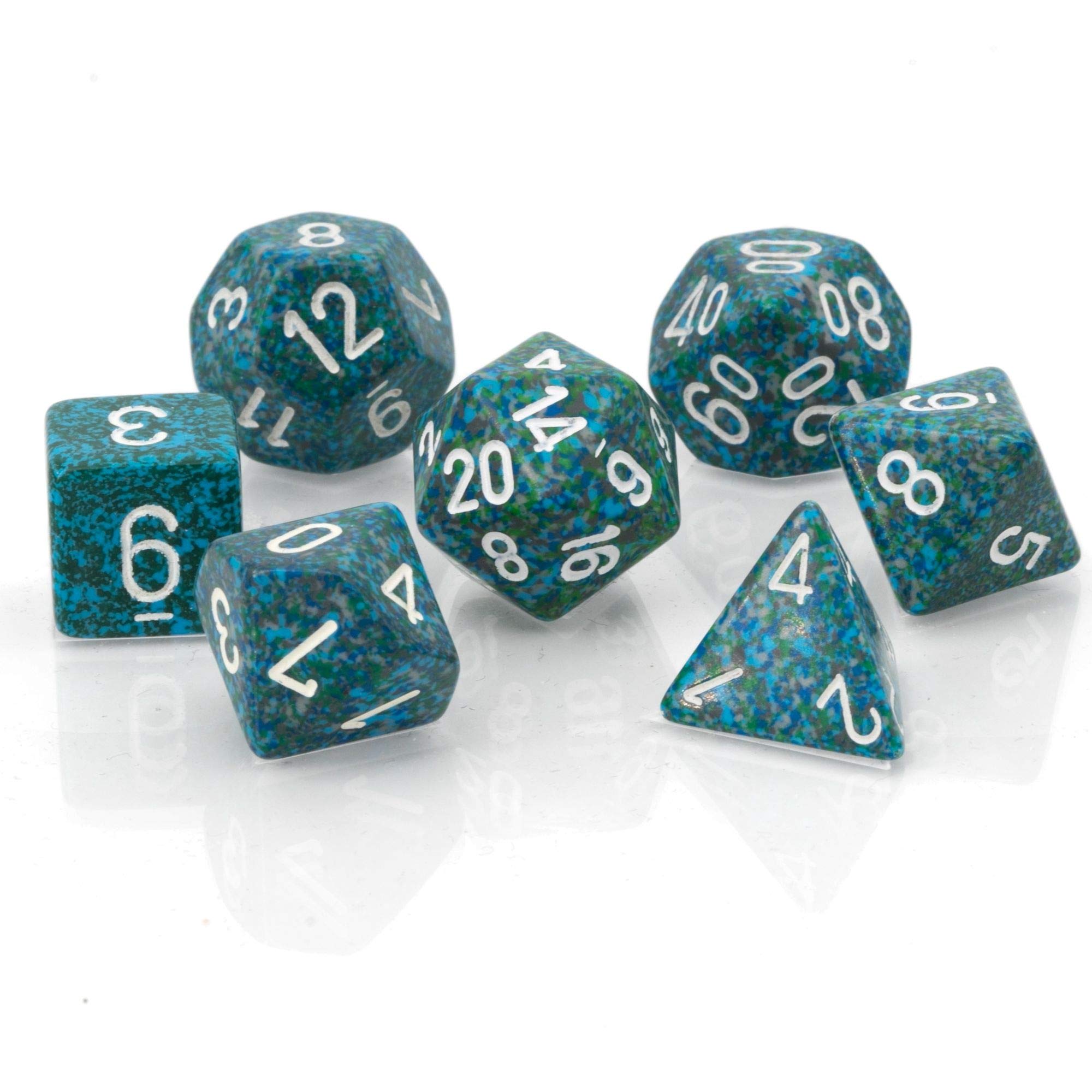 Premium Chessex D&D Dice Set - 16mm Speckled Sea Plastic Polyhedral Dice for Dungeons & Dragons (7-Piece Set: D4, D6, D8, D10, D12, D20, D%) - Perfect for Tabletop RPG Gaming, DND Campaigns & Collectors