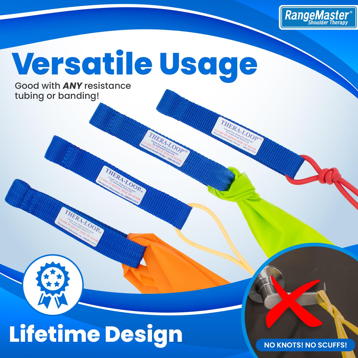 RangeMaster TheraLoop Door Anchors - 10 Pack Non-Slip Exercise Band Anchors for Resistance Bands & Tubes | Perfect for Home Workouts, Physical Therapy & Strength Training | Blue Fitness Equipment for Doorway Exercises