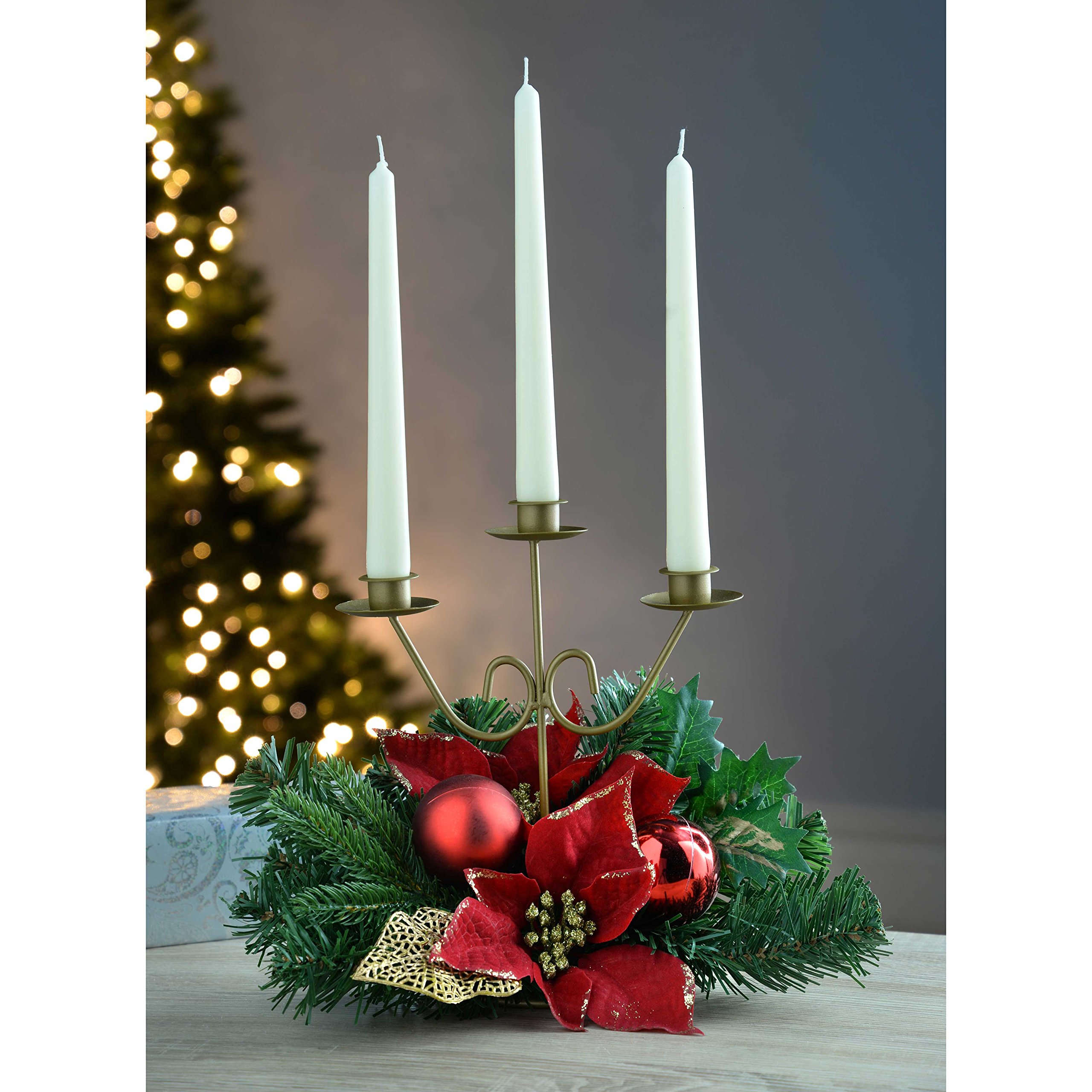 Elegant Triple Tape Candle Holder Table - 22cm Red & Gold Decor for Dining Table, Wedding Centerpiece, Home Decor