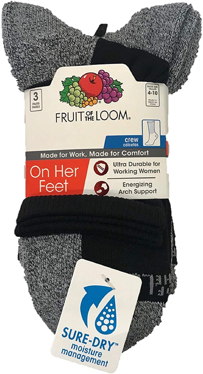 Fruit Of The Loom Women's 3-Pack Cotton Crew Socks - Soft Everyday Socks for Casual Wear, Work & Gym