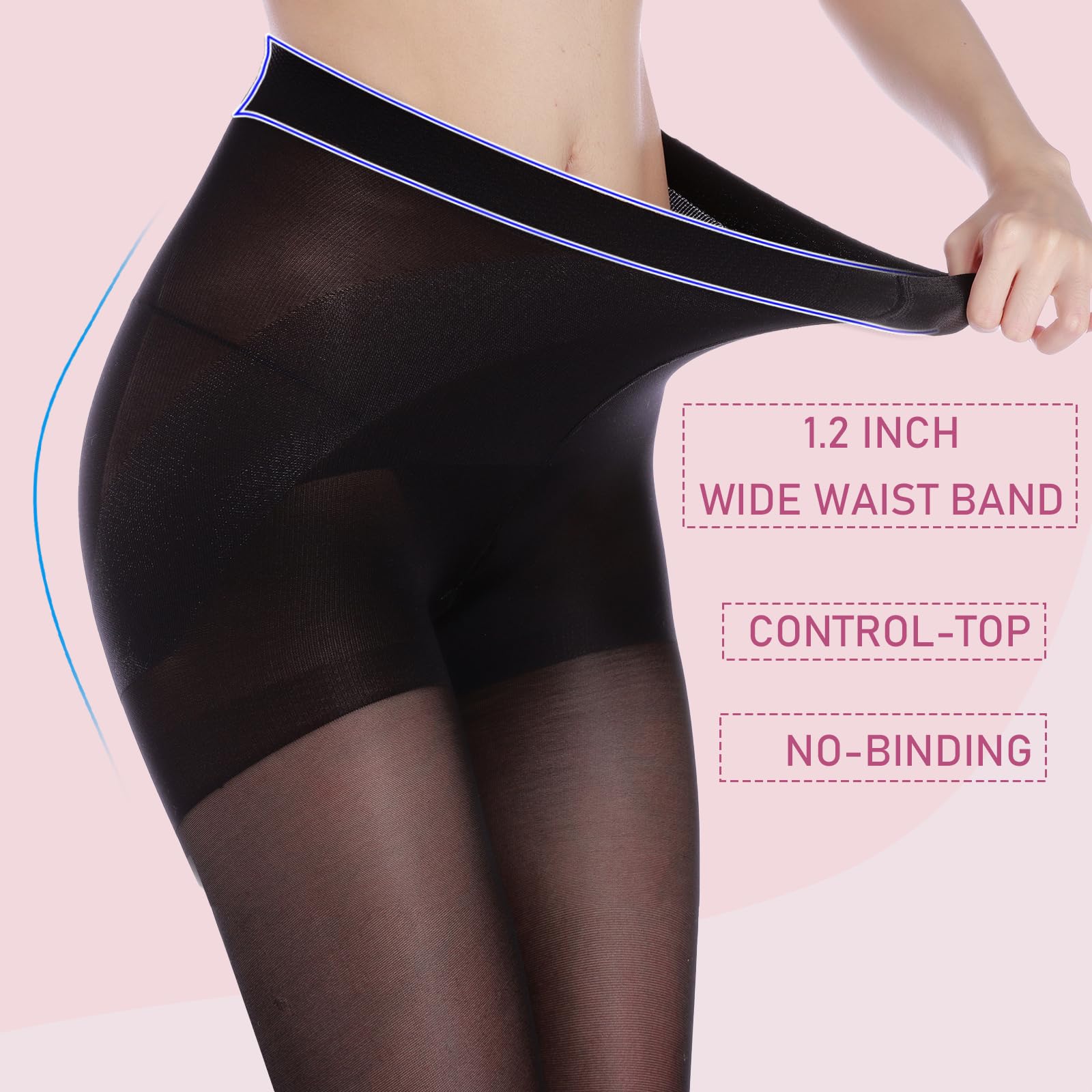 Weziarer Women's 40D Sheer Tights - High Waist Pantyhose with Tummy Control & Top Support Stockings for Everyday Wear, Office & Special Occasions