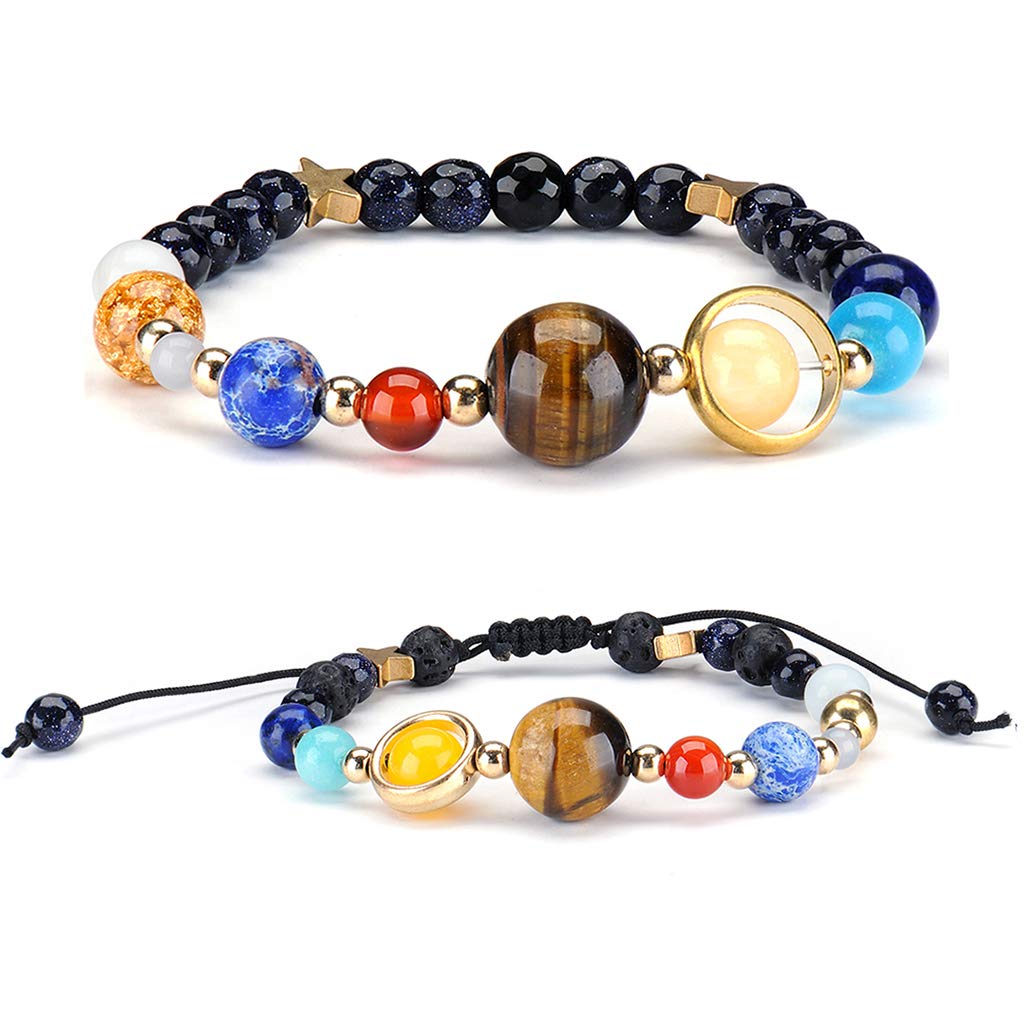 2-Pack Galaxy Solar System Bracelet - Adjustable Nine Planets Star Natural Stone Beads Bracelet for Women & Men - Perfect for Astronomy Lovers, Space-Themed Gifts & Boho Fashion Accessories