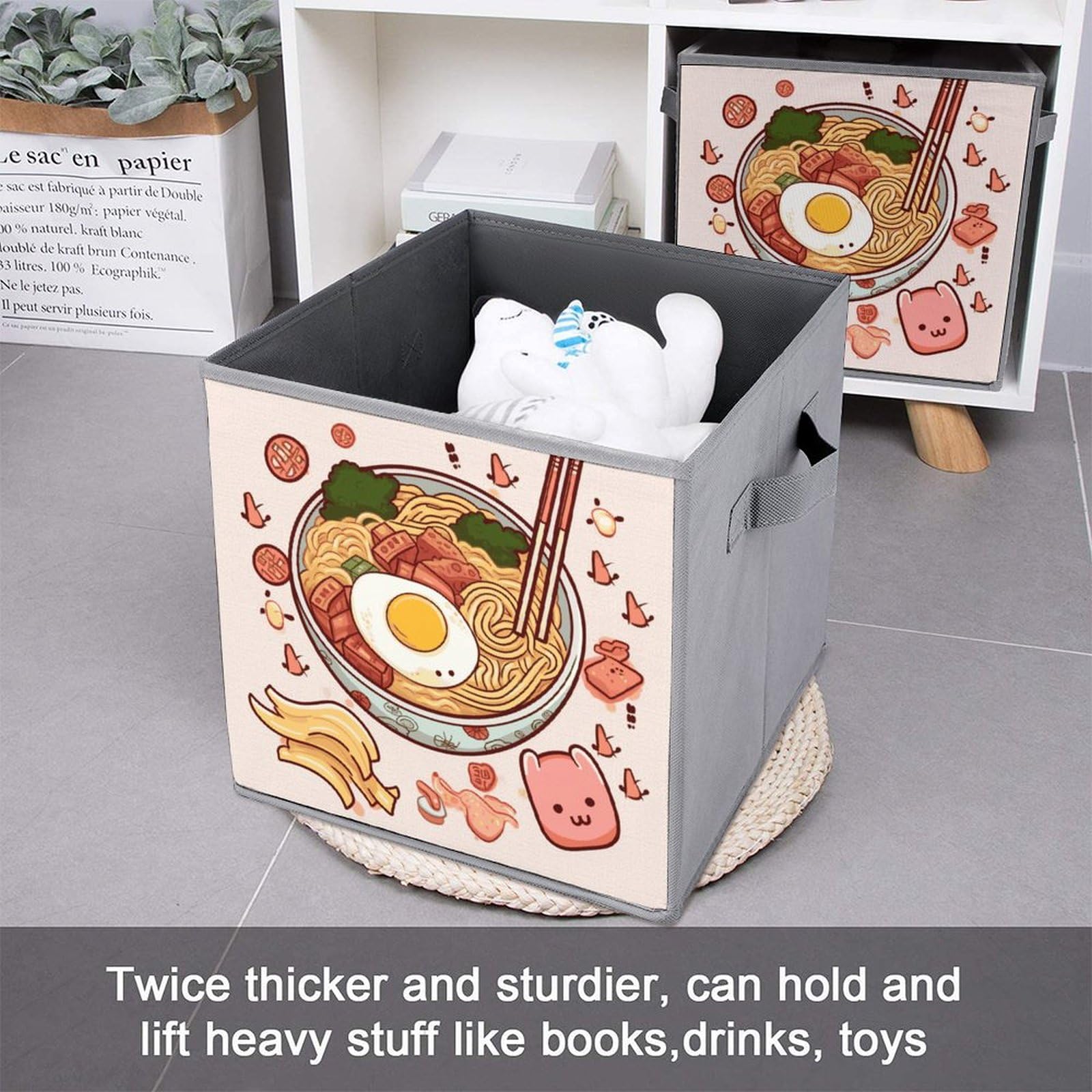 6-Piece Collapsible Storage Bins with Handles - Sweet Ramen Printed Foldable Organizing Baskets for Shelves, Kitchen, Bathroom & Home Organization | Space-Saving Multi-Purpose Storage Containers