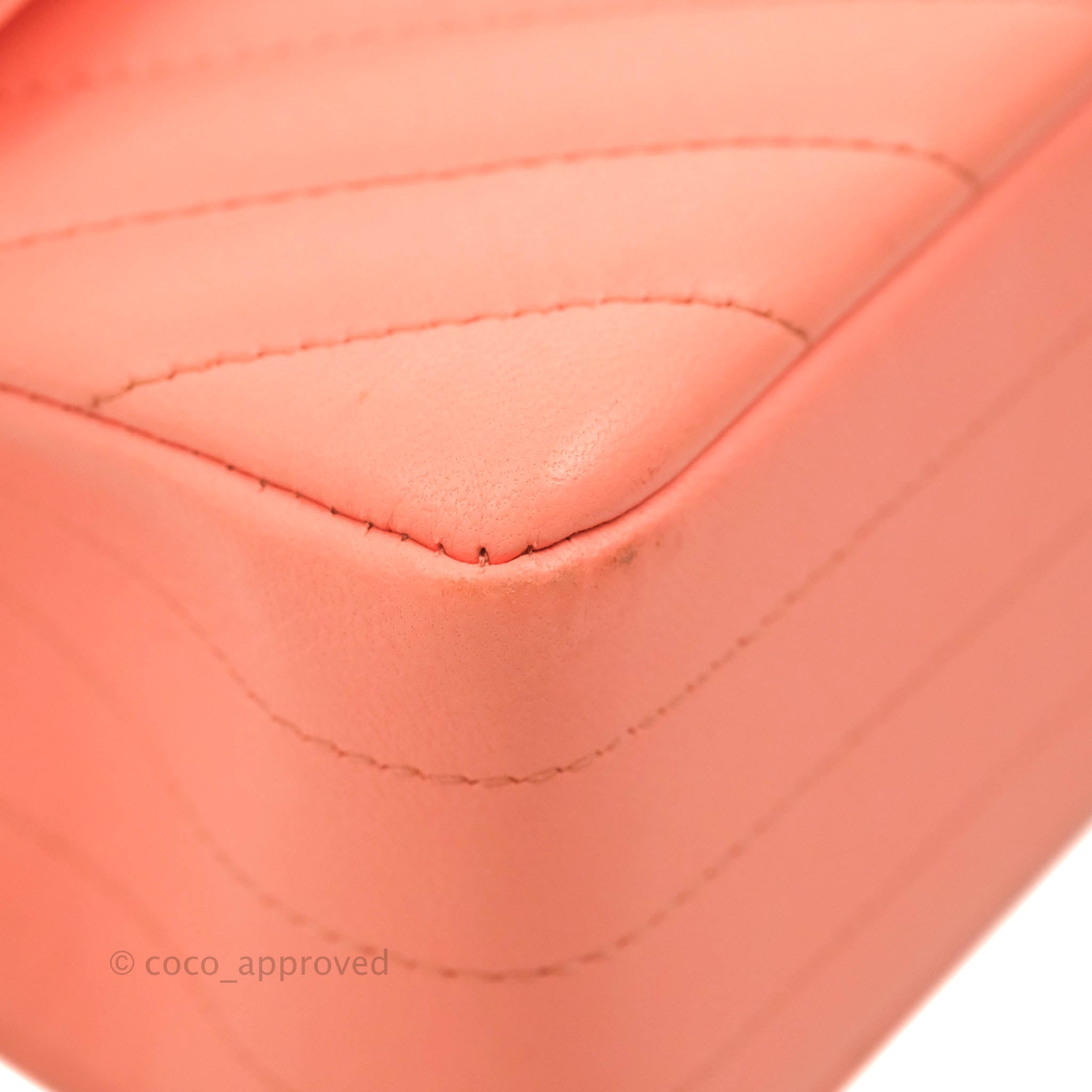 Chanel Classic M/L Medium Chevron Double Flap Bag in Coral Pink Lambskin with Aged Gold Hardware - Luxury Shoulder Bag for Women, Perfect for Parties, Weddings & Special Occasions