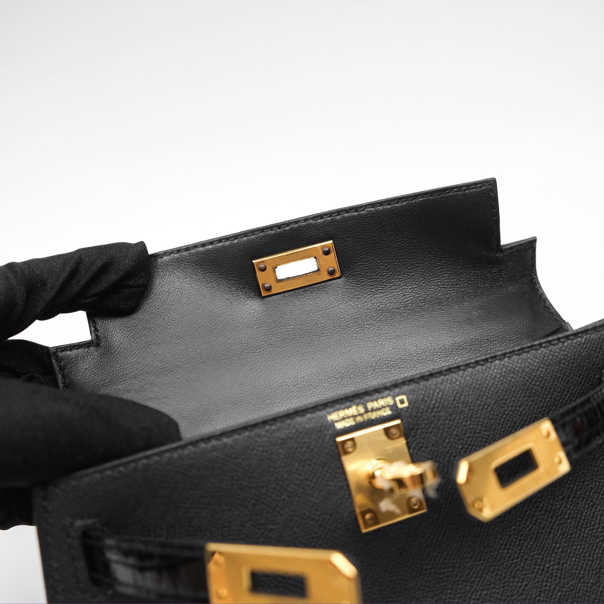 Authentic Hermès Mini Kelly II Touch Noir 89 Crocodile Leather with Gold Hardware - Luxury Handbag for Women | Perfect for Evening Events & Special Occasions