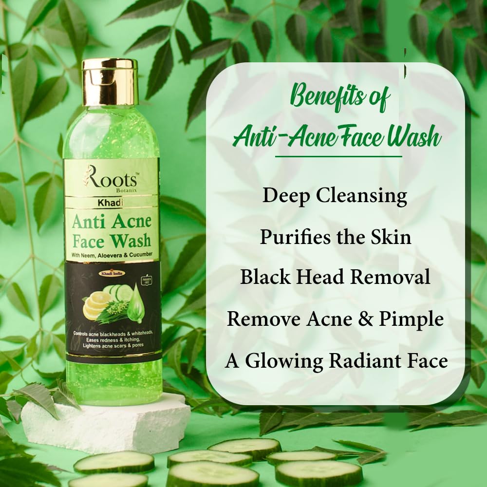 Roots Botanix Neem Face Wash for Glowing Skin - Brightening, Anti-Pollution & Pimple Control - De-Tan Cleansing Liquid Soap (200ml) | Daily Skincare Routine for Clear & Radiant Complexion