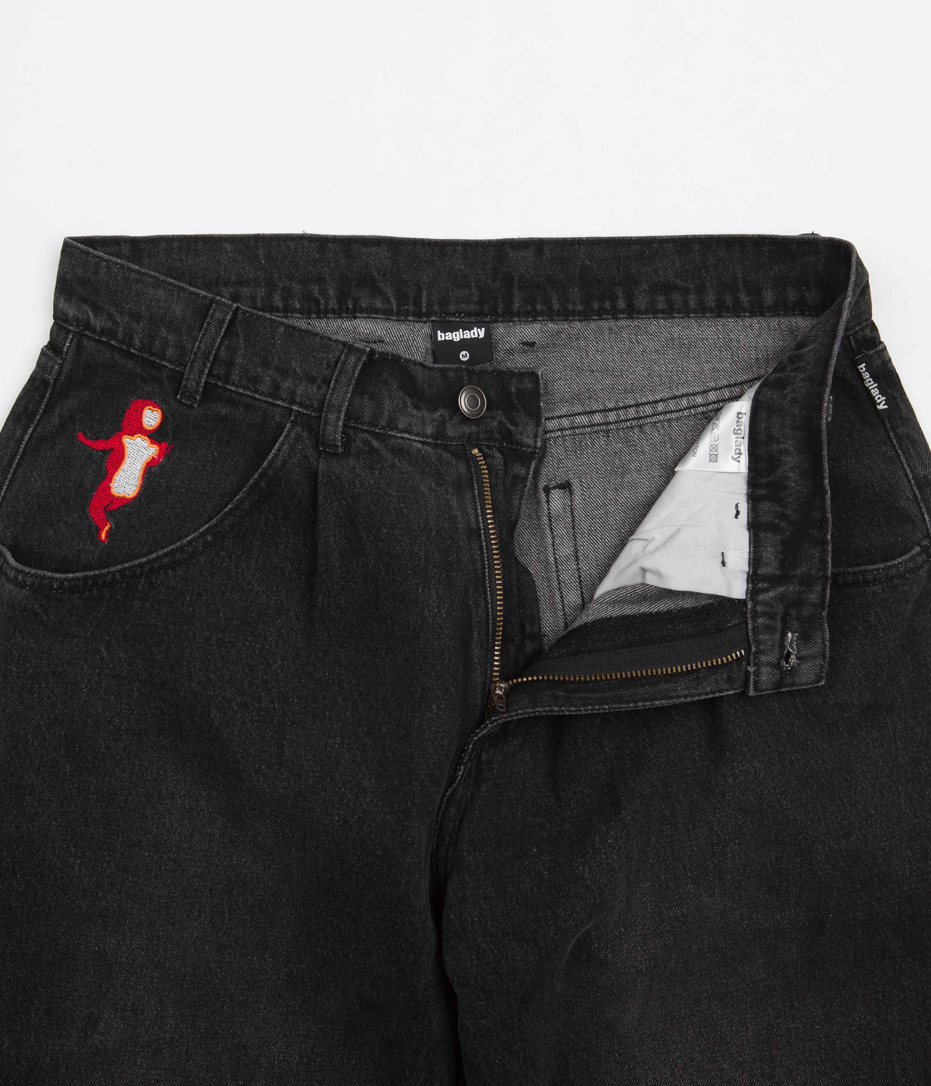 Baglady Baggy Lad Jeans - Faded Black Distressed Denim Pants for Men | Casual Streetwear & Vintage Style Outfits