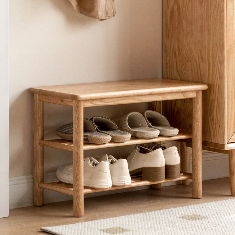 Solid Oak Wood Shoe Bench - Durable Entryway Stool for Putting On Shoes, Boots & Sneakers - Perfect for Hallway, Bedroom or Mudroom Organization