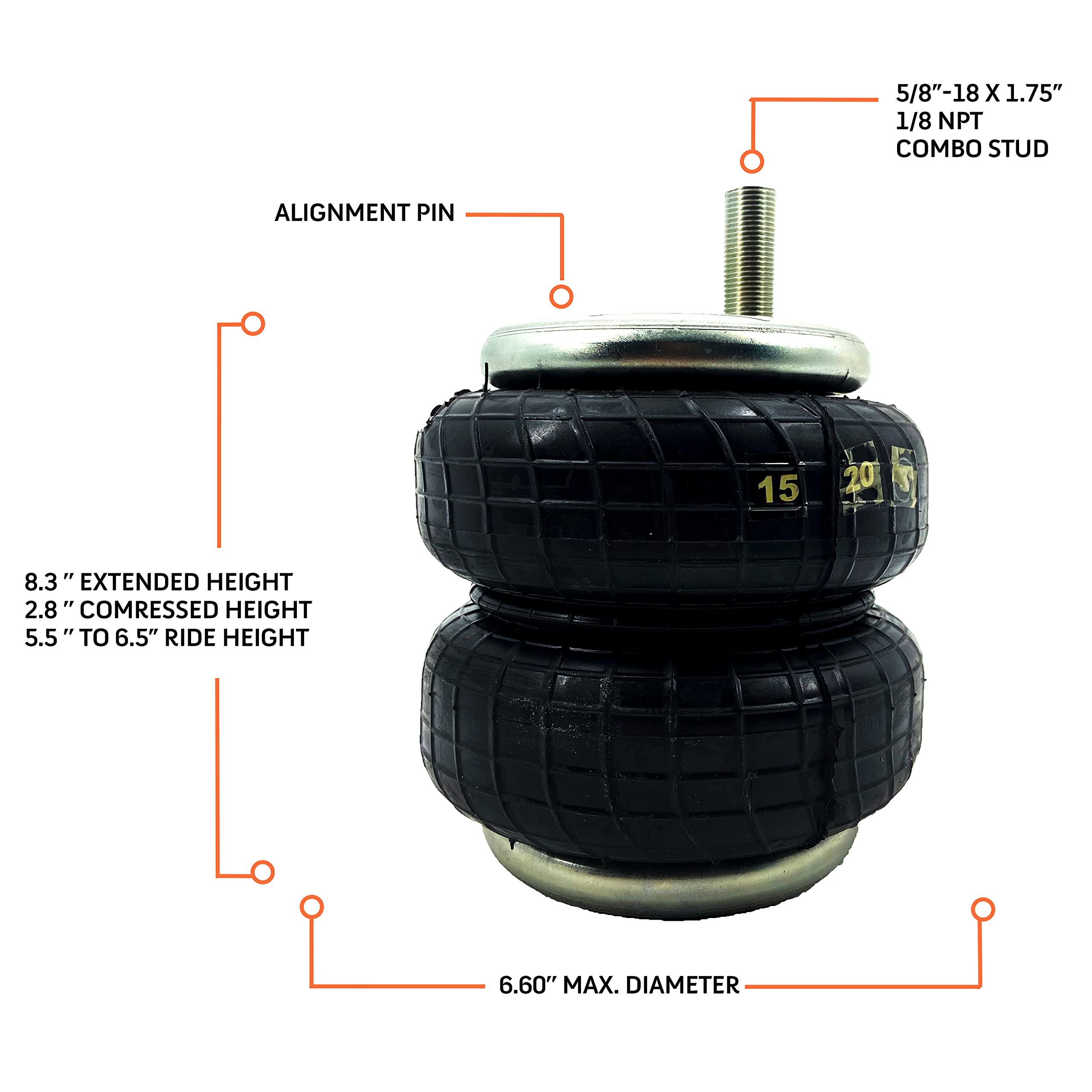 TORQUE 2-Piece 6410 Air Bag Replacement Kit - Compatible with Firestone Ride-Rite 6410 & Torque Air Suspension Systems (Replaces Firestone 6410 Air Spring) - Perfect for Heavy-Duty Trucks, RVs, and Towing Applications (2 x TR6410)