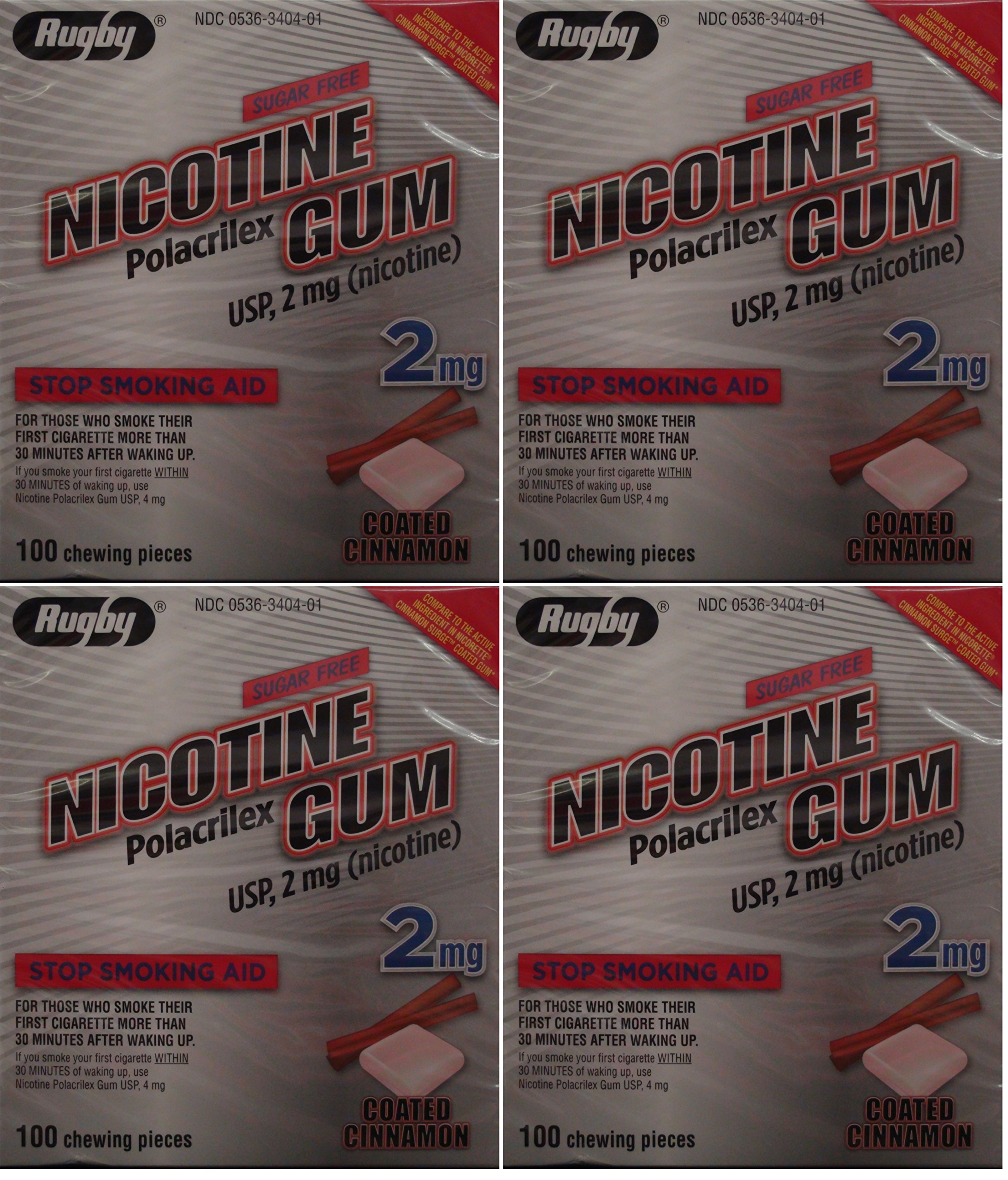 Sugar Free 2mg Nicotine Gum - Cinnamon Flavored, Generic Nicorette Alternative (100 Pieces per Box, Pack of 4, 400 Total) | Smoking Cessation Aid, Craving Relief for Quitting Tobacco | Perfect for Office, Travel & Stressful Situations