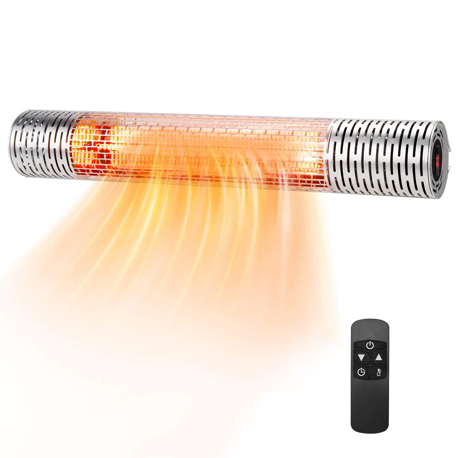 COSTWAY 1500W Wall-Mounted Infrared Heater with Remote Control - Indoor & Outdoor Patio Heater, IP55 Waterproof, 2 Power Settings, 1-9H Timer, Instant Heating for Backyard, Porch, Garage & Workspace | Perfect for Cold Weather & Outdoor Entertaining