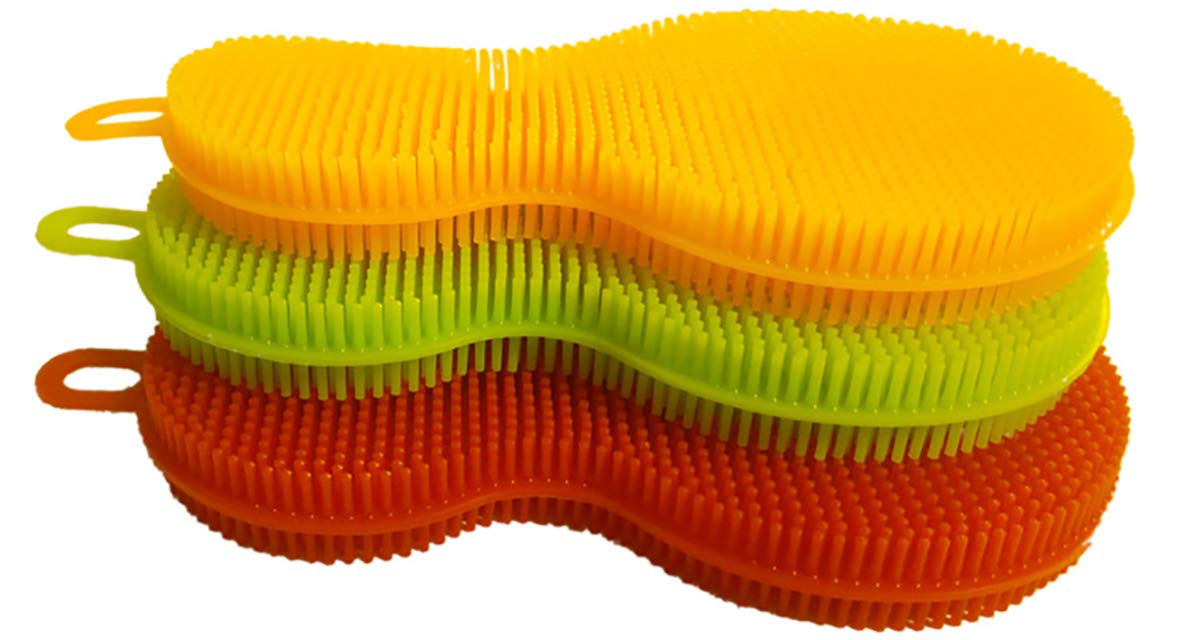 Food Grade Silicone Sponge Brush (3 Pack) - BPA Free, Heat Resistant for Dish Washing & Kitchen Cleaning