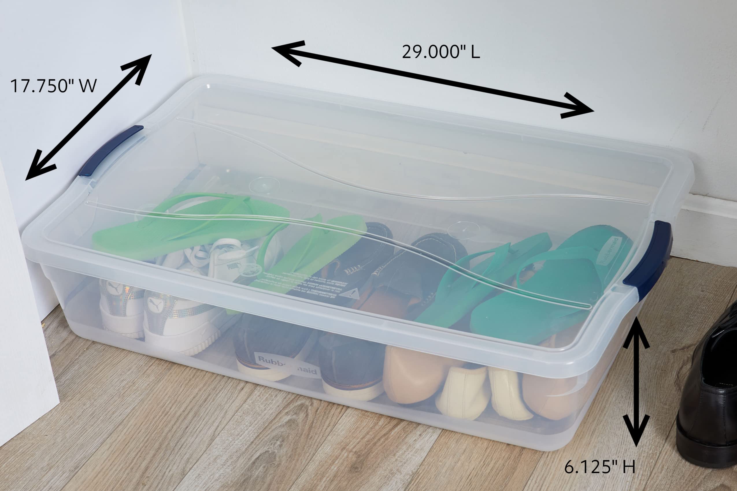 Rubbermaid Cleverstore 42 Quart Clear Plastic Storage Bins - 4 Pack Stackable Organizer Containers with Latching Lids for Garage, Closet, Classroom & Home Organization - Perfect for Seasonal Decor, Toys, Clothes & School Supplies Storage