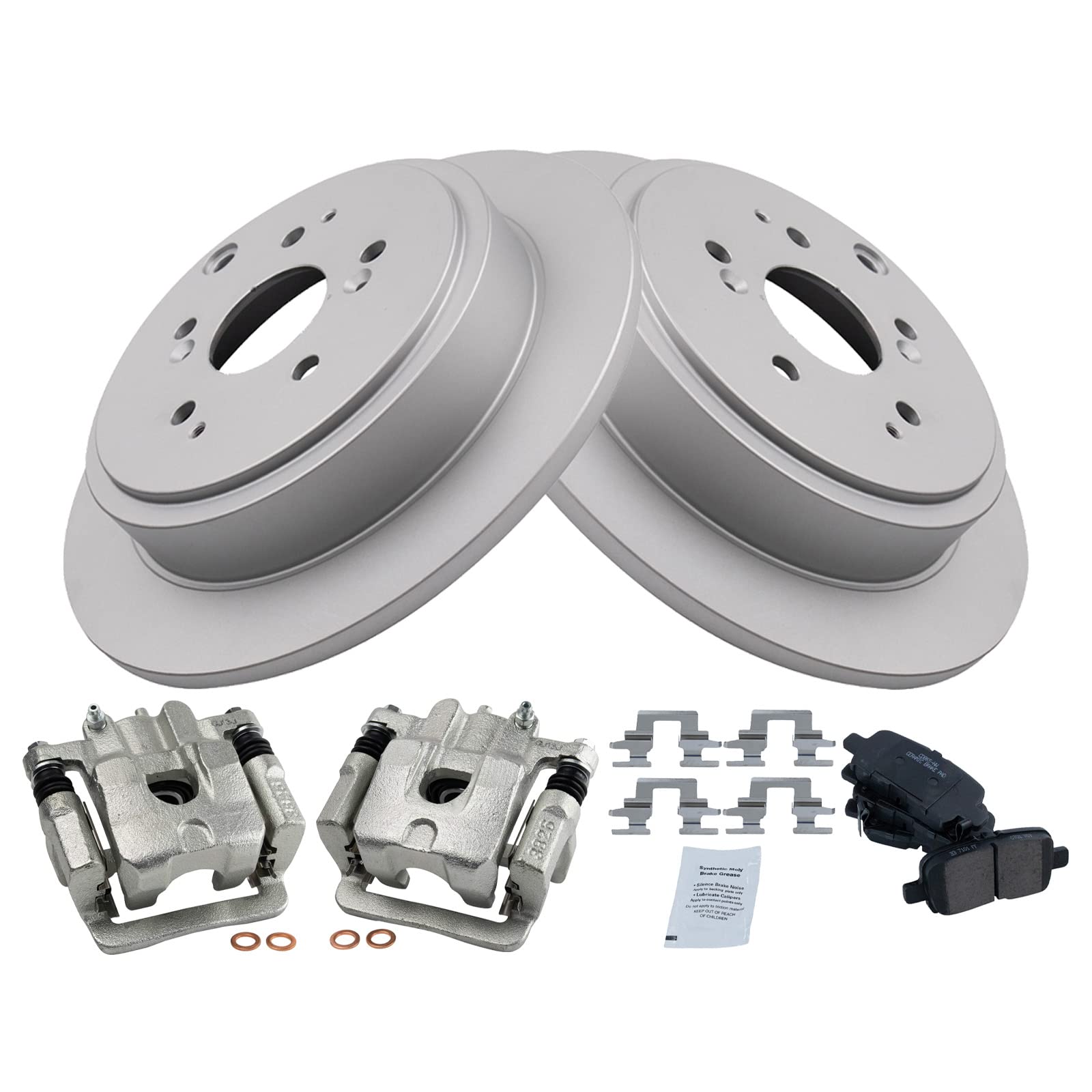 Premium TRQ Rear Brake Pad & Rotor Kit with Ceramic G-Coated Brake Pads - Compatible with 2001-2006 Acura MDX & 2003-2008 Honda Pilot - Perfect for Smooth Stopping & Enhanced Safety in SUVs