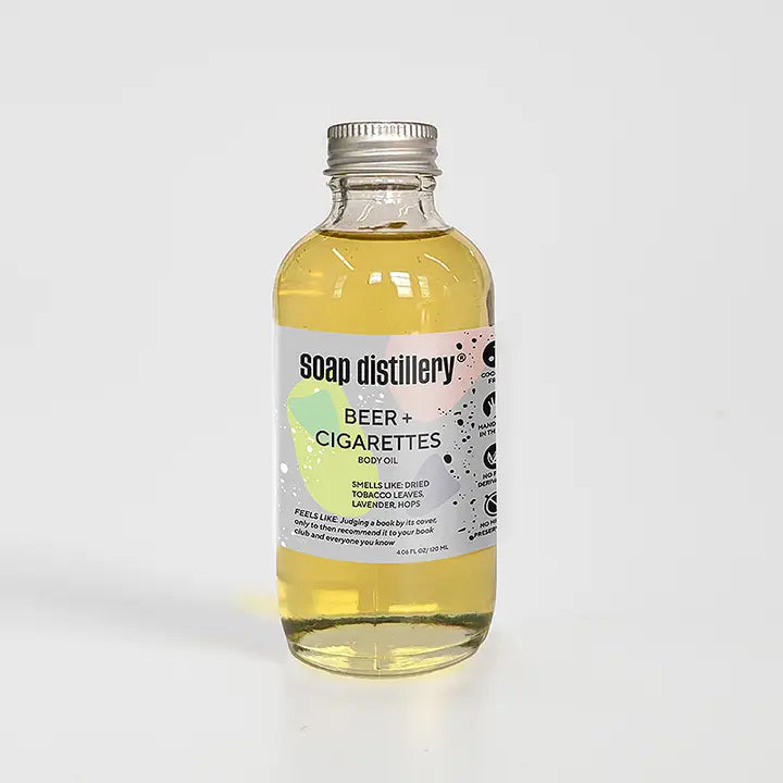 Soap Distillery Botanical Body Oil with Beer & Cigarettes Scent | Natural Moisturizer for Dry Skin | Perfect for Spa Days & Relaxation