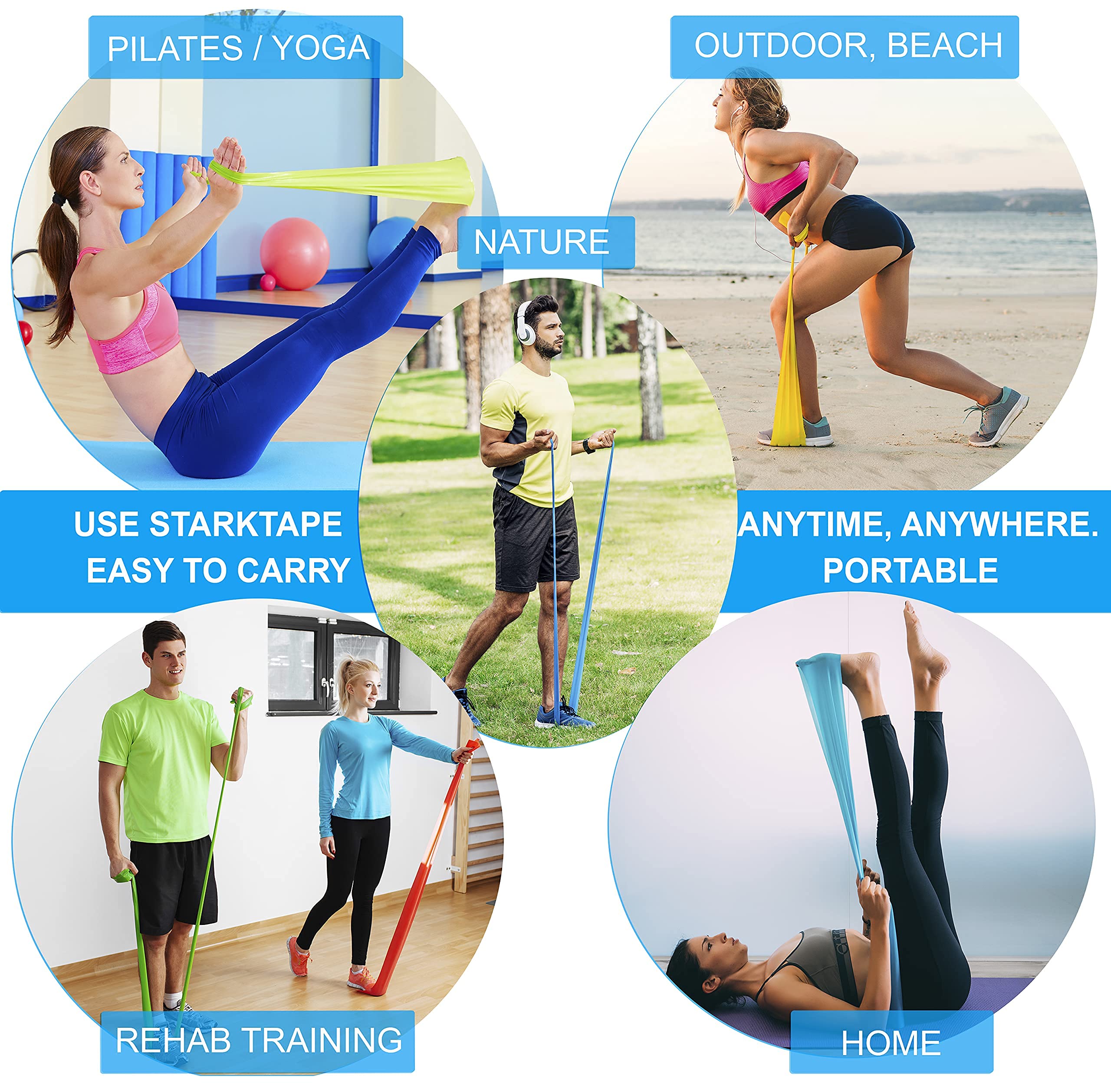 Premium 5-Piece Resistance Bands Set with Foot Stretcher - Professional Elastic Exercise Bands for Physical Therapy, Strength Training, Yoga & Pilates | Ideal for Home Workouts, Plantar Fasciitis Relief & Leg Rehabilitation