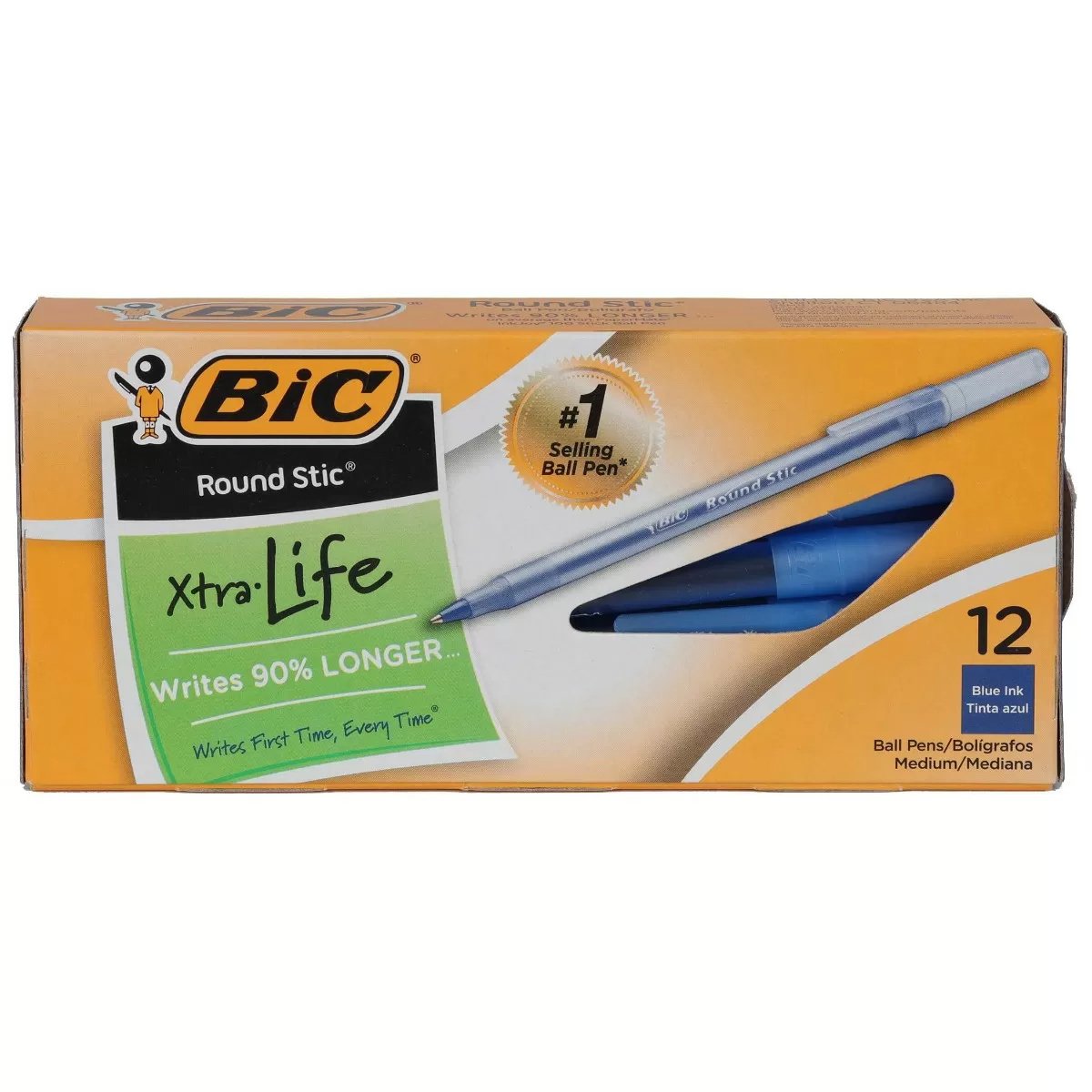 Bic® Round Stic® Ball Pen - Blue & Black Ink, Medium Point (1.0mm) - Smooth Writing for Office, School & Everyday Use - Pack of 12 Pens