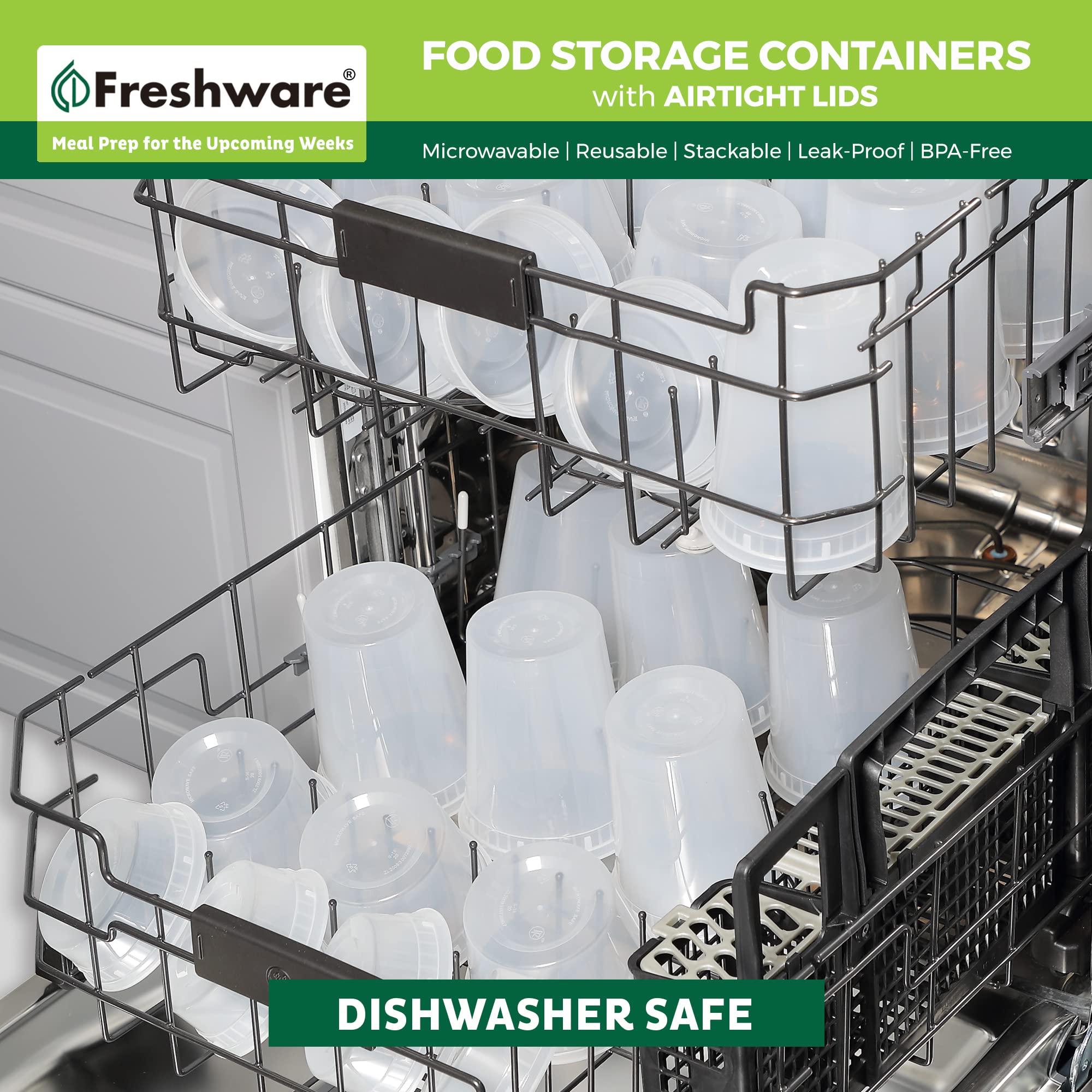 Freshware 240-Pack 16 oz BPA-Free Plastic Food Storage Containers with Lids - Freezer Safe, Leakproof, Stackable for Meal Prep, Leftovers & Kitchen Organization | Clear Containers for Refrigerator, Pantry & Office Use