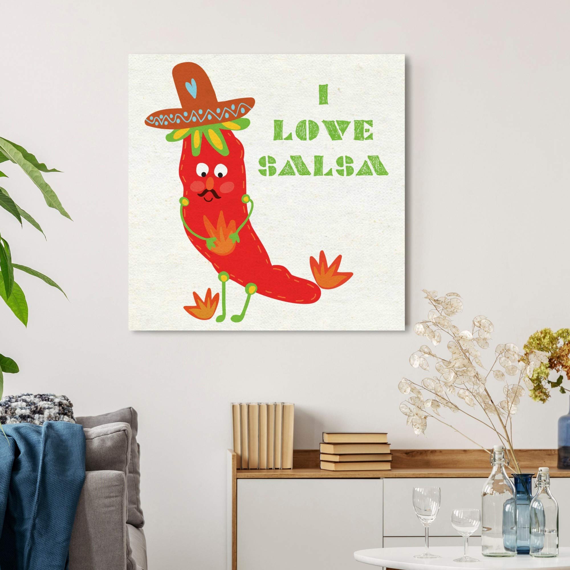Oliver Gal Artist Co. 'Jalapeno Salsa' Kids Wall Art - 24x24 Inch Red & White Canvas Print with Inspirational Typography for Children's Bedroom & Playroom Decor