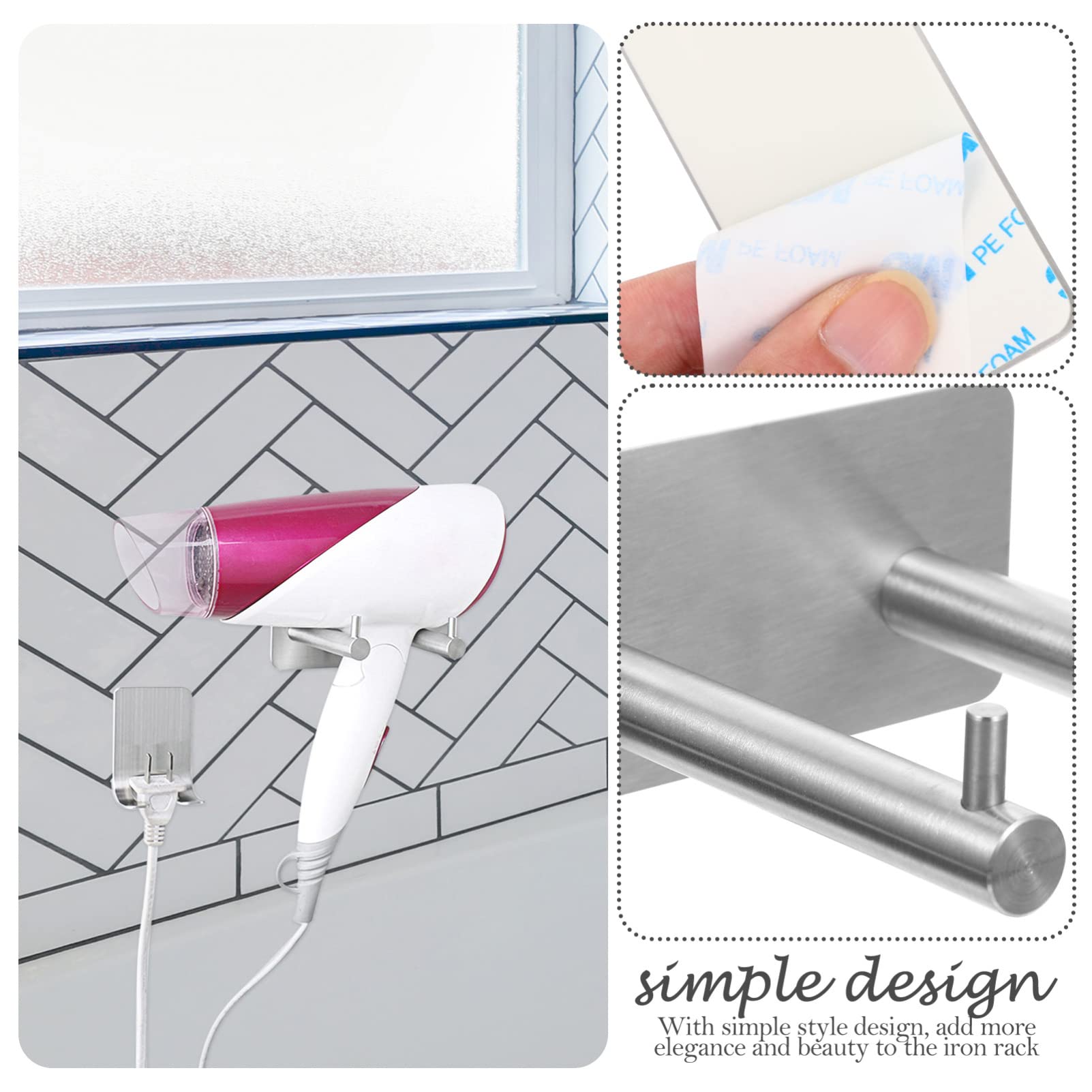 Cabilock 1 Set Stainless Steel Wall Mount Hair Dryer Holder & Towel Hook - 304 Stainless Steel Suction Cup Organizer for Blow Dryer, Curling Iron, Silverware & Kitchen Utensils - Perfect for Bathroom, Salon & Bedroom Organization