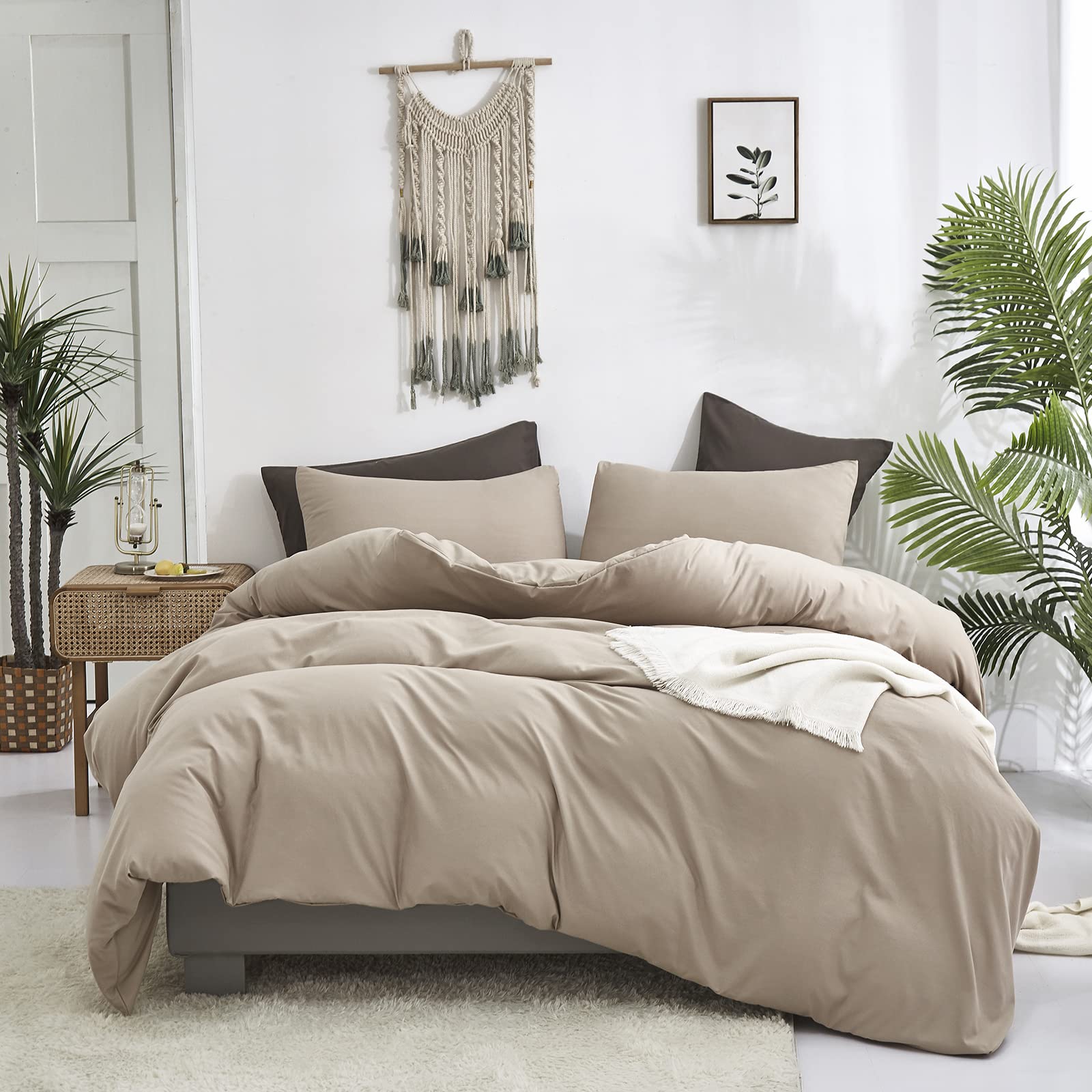 Premium Cottonight Khaki King Size Comforter Set - Soft, Breathable & Modern 3-Piece Bedding in Cream & Light Coffee | Perfect for Master Bedroom, Guest Room & Cozy Home Decor