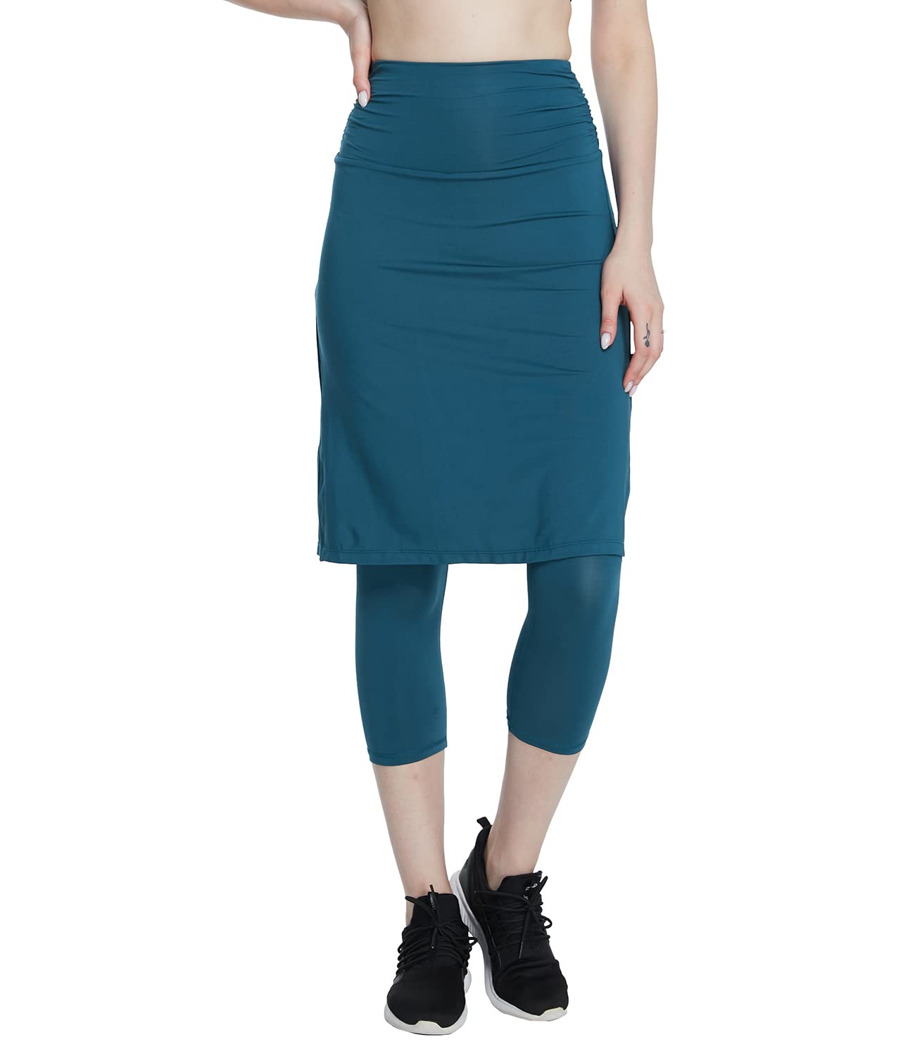 Cityoung Women's Skirted Leggings - Modest Dressy Skirt with Attached Capri Leggings, Workout & Swim Skirt with Pockets | Perfect for Yoga, Beach Cover-Ups & Everyday Wear