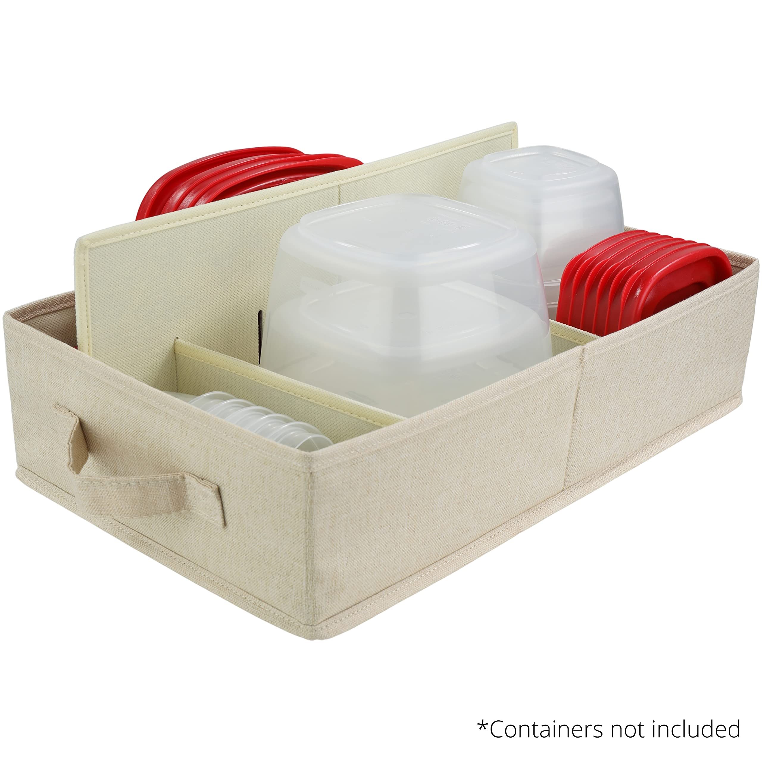 Food Storage Container Organizer Box - Adjustable Foldable Cloth Drawer Organizer for Rubbermaid & Glad Containers with Lids | Perfect Kitchen Storage Solution for Pantry, Fridge & Cabinet Organization