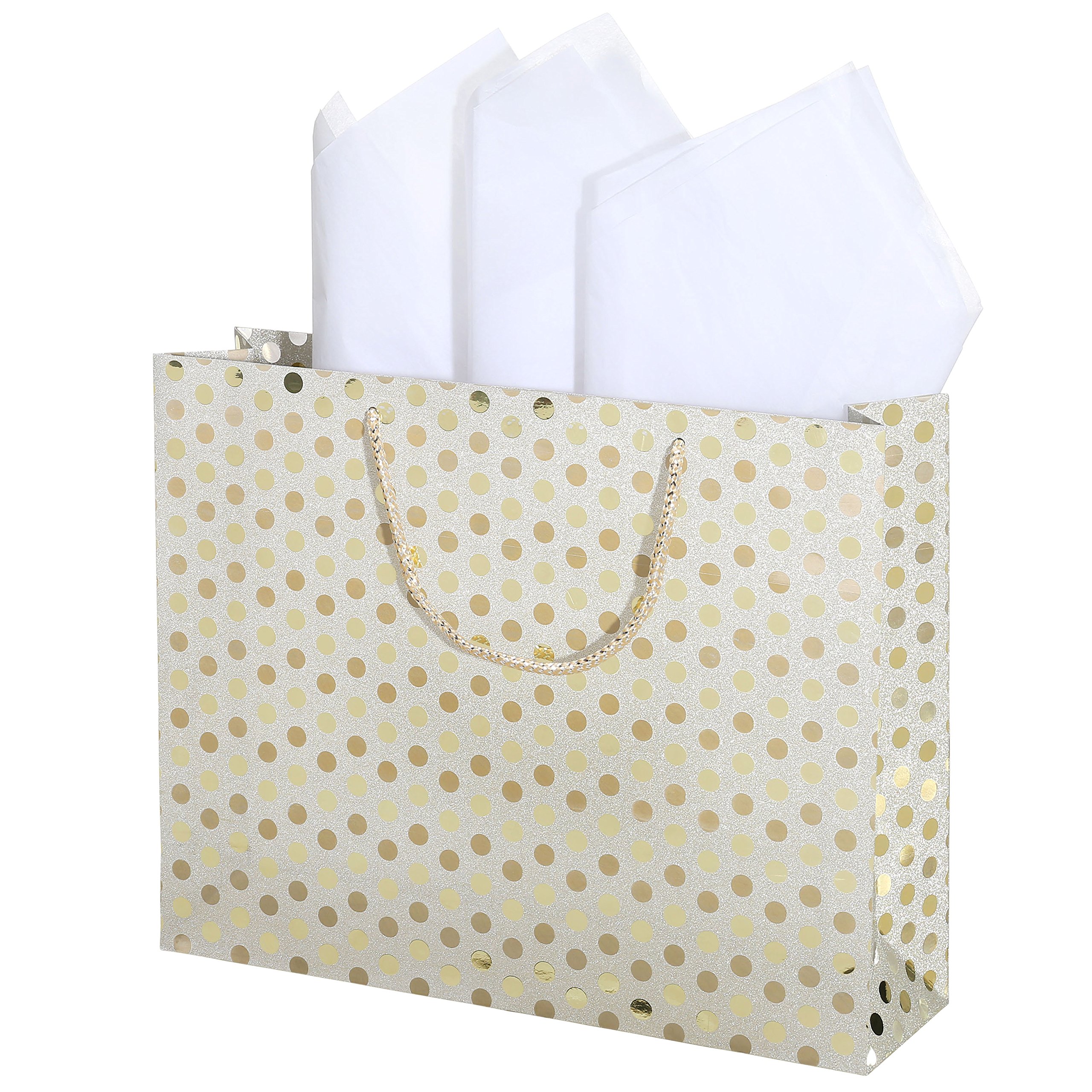 15 X 12 Inch Glitter Polka Dot Gift Bags - Set of 3 Decorative Party Favor Bags for Birthdays, Weddings & Holidays | Perfect for Gift Wrapping, Party Decorations & Special Occasions
