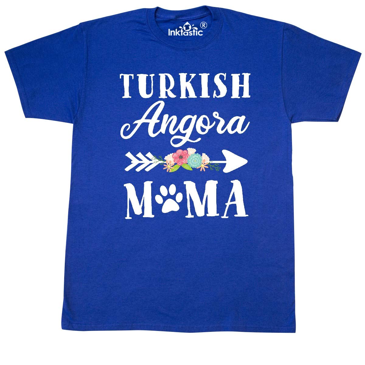 Inktastic Turkish Angora Mama with Flowers and Arrow Graphic T-Shirt - Comfortable Cotton Tee for Cat Lovers, Women's Casual Wear, Gift for Pet Owners