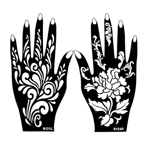 10 Sheets Henna Tattoo Stencils Kit - Temporary Indian & Arabian Body Art Designs for Hands & Feet with Glitter Pen - Perfect for Festivals, Weddings & DIY Body Painting