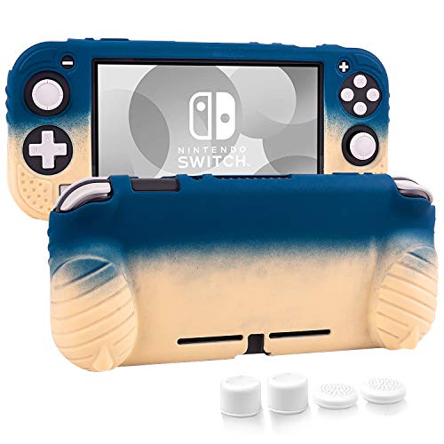 Nintendo Switch Lite Silicone Grip Case with Ergonomic Handles - Protective Cover Includes 2 Sets Thumb Stick Caps & Stand Function (Blue/Yellow) | Perfect for Gaming Comfort & Travel Protection