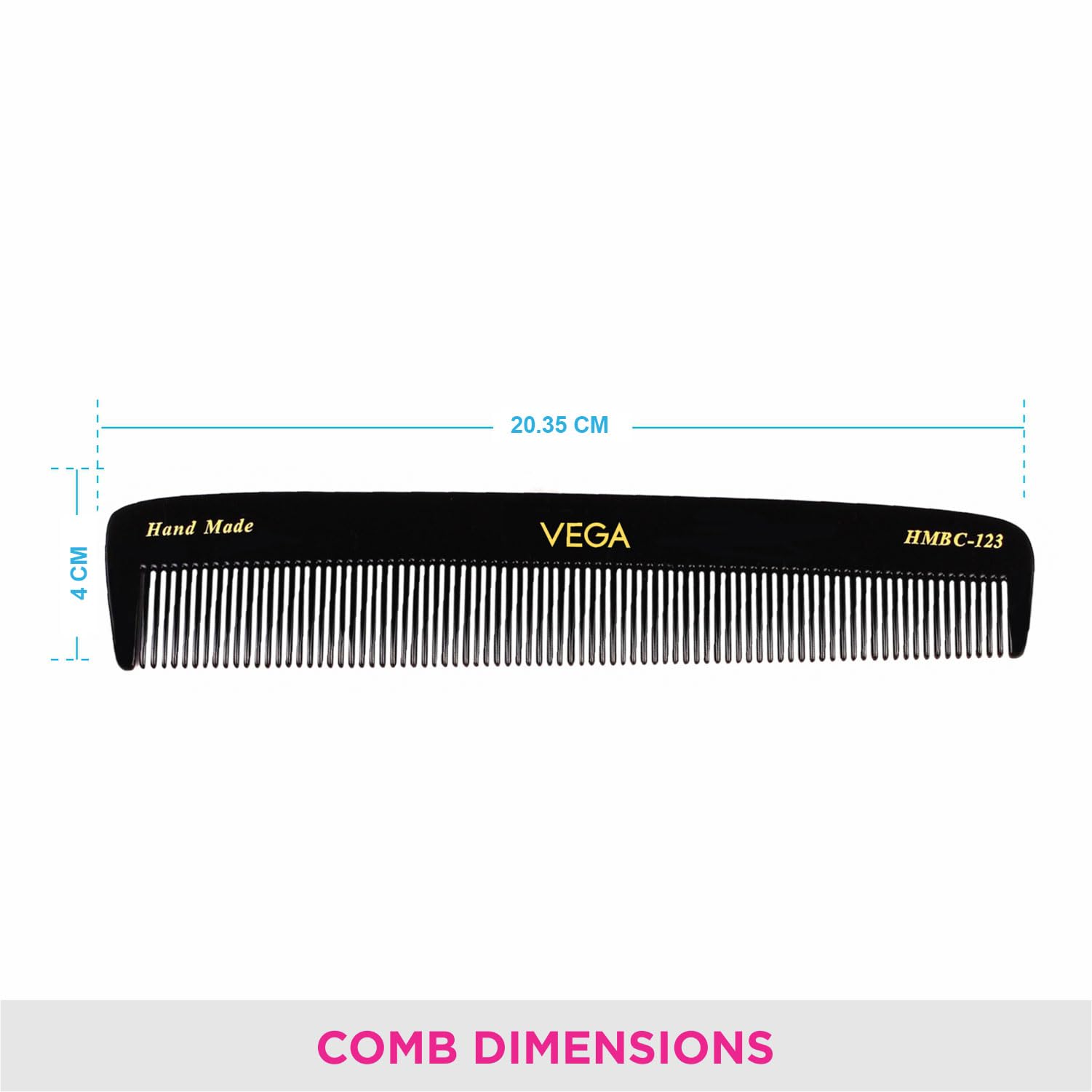 Vega Dressing Hair Comb - Handmade Wooden Comb for Men & Women | India's No.1 Hair Care Brand | Black (HMBC-123) | Perfect for Styling, Detangling & Scalp Massage
