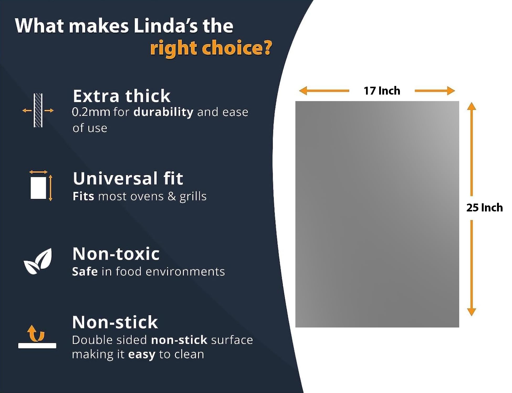 Non-Stick Oven Liners for Bottom of Oven - 2 Pack Heavy Duty Reusable Baking Mats (17”x25”) - BPA & PFOA Free for Electric, Gas Ovens, Toasters & Grills - Easy Clean Kitchen Accessory for Baking, Roasting & Broiling (Silver)