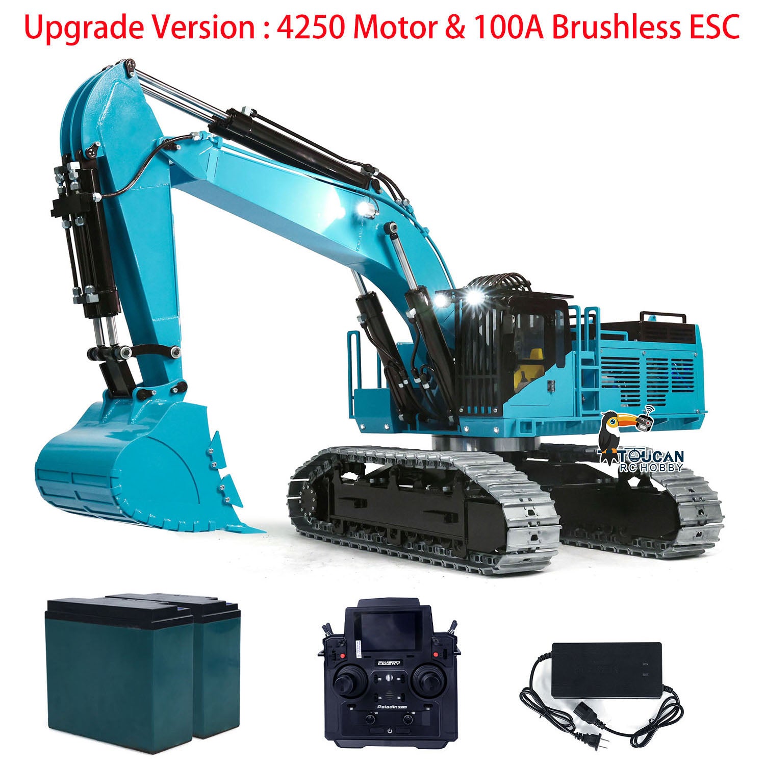 TOUCAN 1/8 Scale 385CF Metal Hydraulic RC Excavator - 150KG Heavy Duty Remote Control Digger, RTR (Ready to Run) Upgraded Version - Perfect for Construction Simulation, Backyard Digging, and RC Hobby Enthusiasts