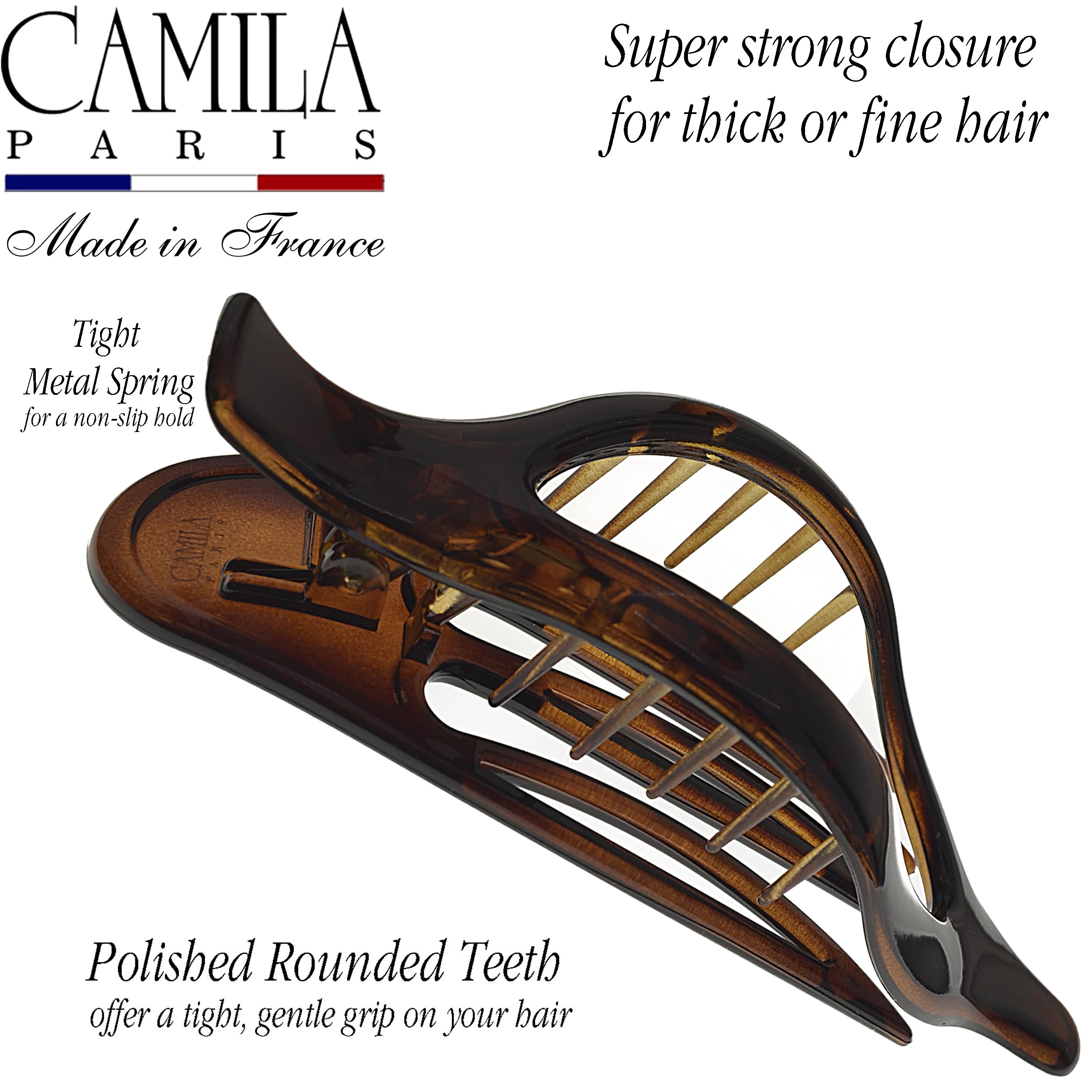 Camila Paris CP2372 2PK French Hair Clips - Large Slide Hair Clips for Volume & Strong Hold | No Slip Grip Hair Claw Clips for Women & Girls | Durable Styling Hair Accessories Made in France | Perfect for Updos, Ponytails & Everyday Hairstyles