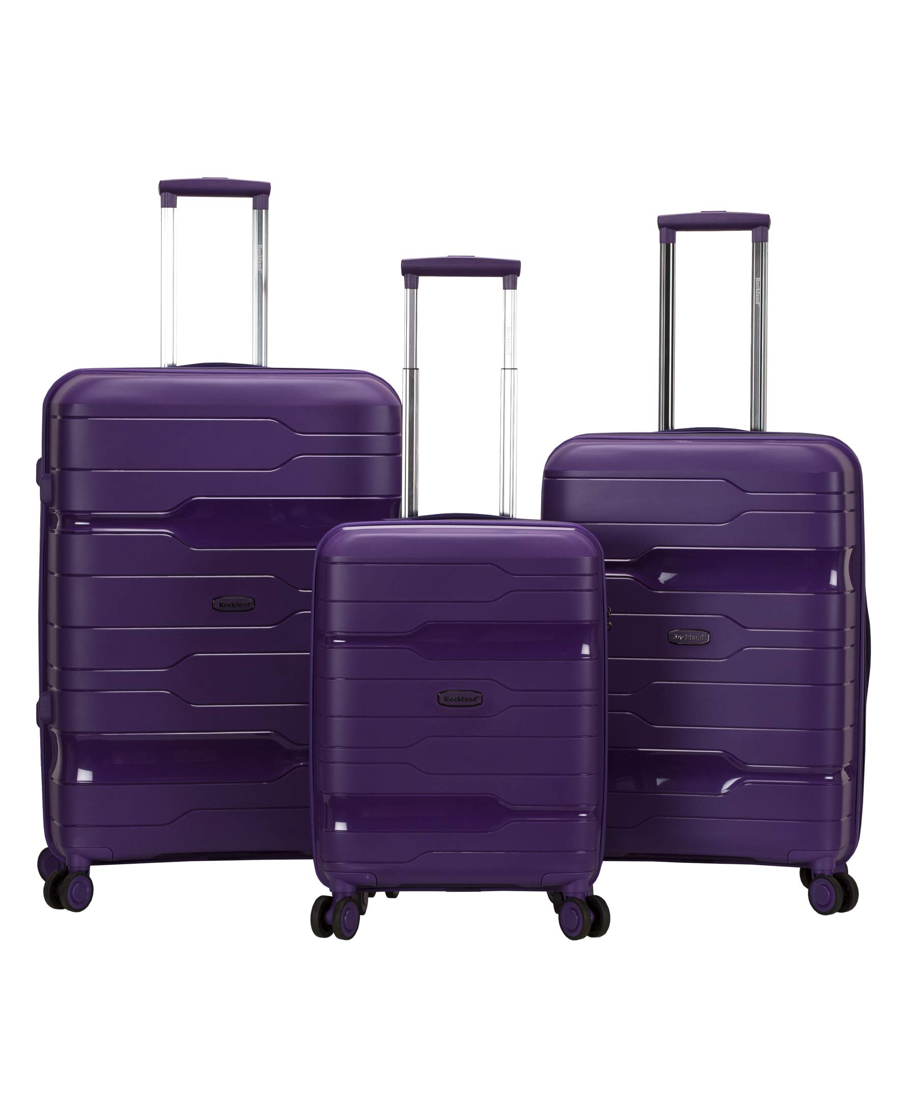 Rockland Linear Hardside Spinner Wheel Luggage Set - 3-Piece (19/23/27 Inch) Purple Suitcases for Travel, Lightweight & Durable Carry-On & Checked Bags - Perfect for Family Vacations, Business Trips & International Travel
