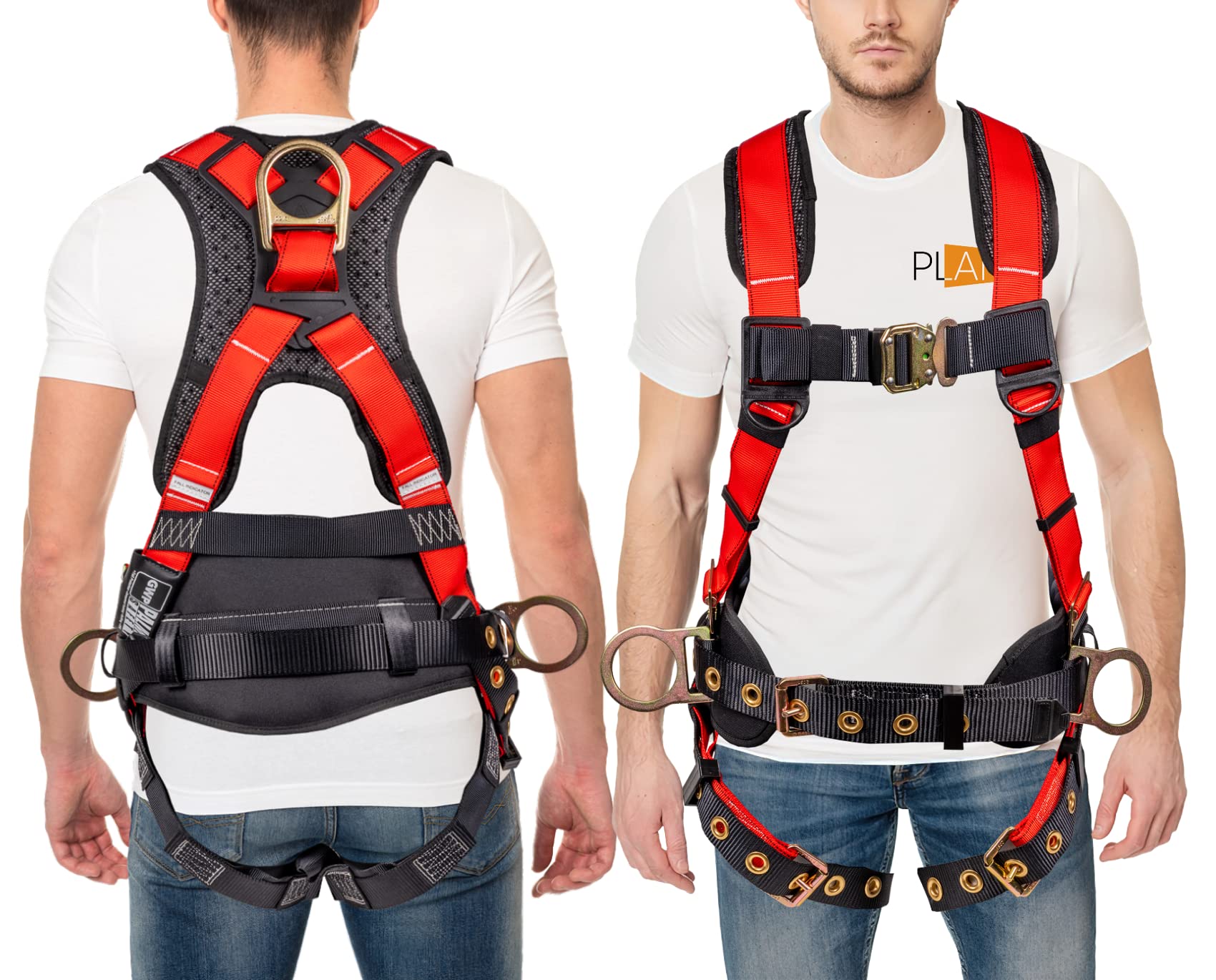 Palmer Safety Hammerhead 5-Point Back Padded Safety Harness with QCB Chest Buckle & Tongue Buckle Leg Straps - OSHA Compliant Fall Protection Gear for Construction, Roofing & Industrial Work