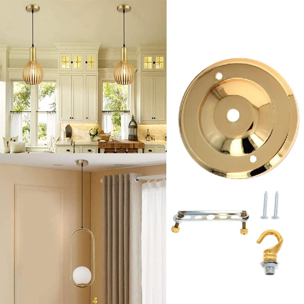 Aicosineg 4.13x2.17 Inch Gold Round Ceiling Light Plate Kit with Screws - Pendant Light Fixture Base Chassis for Home Improvement, Living Room, Bedroom & Dining Room Lighting