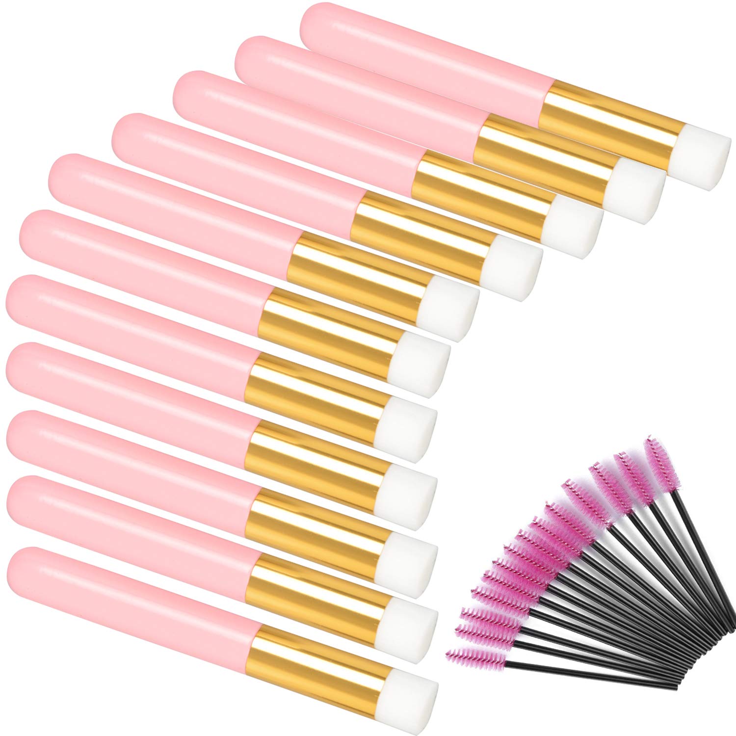 12 Pcs Eyelash Cleaning Brush Set - Soft Lash Extension Cleanser & Shampoo Brushes for Blackhead Removal, Nose Washing & Makeup Application - Includes 12 Mascara Wands (Pink) - Perfect for Lash Extensions, Facial Cleansing & Professional Makeup Kits