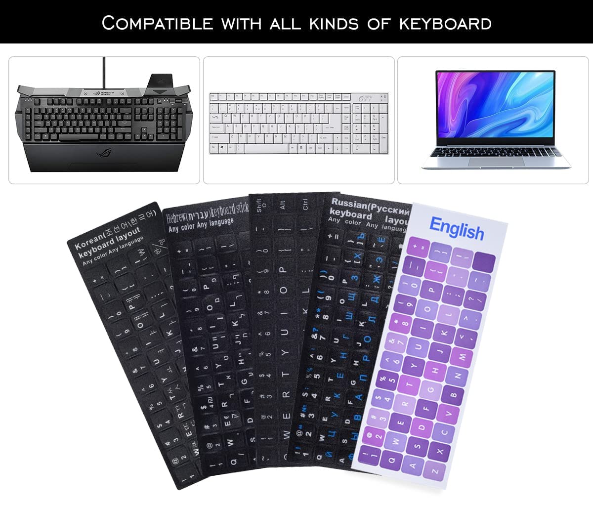 2PCS Russian Cyrillic Keyboard Stickers - Black Background with Blue/White Letters for Laptop, Notebook & Desktop Computers | Perfect for Typing in Russian, Language Learning & Multilingual Work