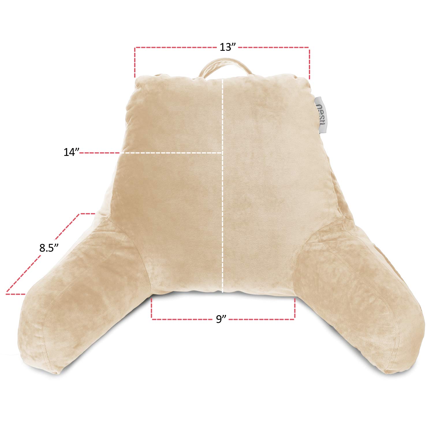 **Clara Clark Kids Reading Pillow - Memory Foam Back Support Pillow for Sitting Up in Bed, Beige Cream Gaming Pillow with Arms & Pockets - Perfect for Reading, Gaming & Relaxing in Bed**